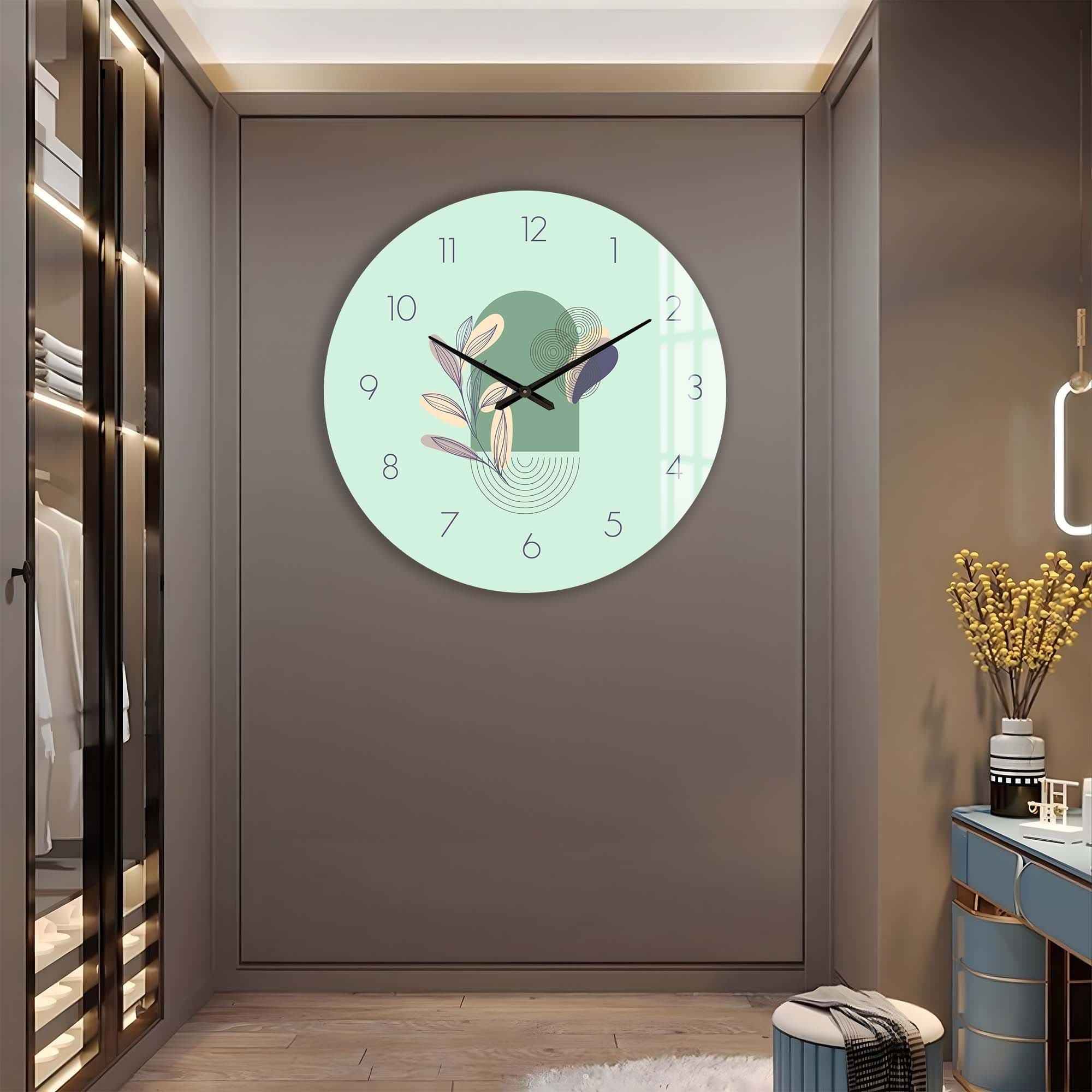 Lunaria Mint Glass Wall Clock - Modern Decorative Silent Non-Ticking Clock for Living Room, Bedroom, Office & Kitchen