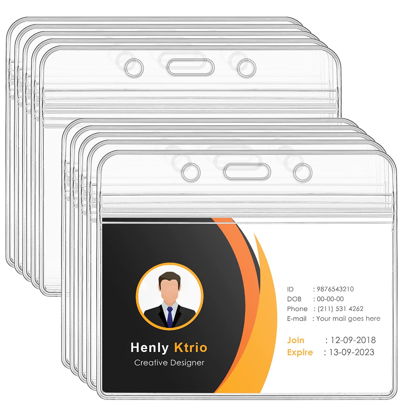 KTRIO 10 Pack Clear ID Card Holders - 3.3 x 3.9 Inch Horizontal Badge Holders with Lanyard Slot - Perfect for Work, School, Events & Conventions