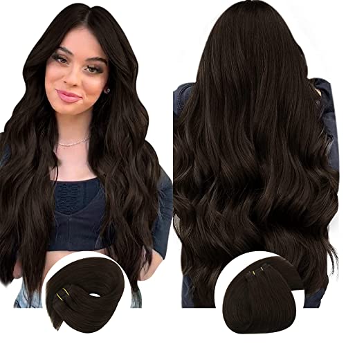 220g Sunny Clip-in Human Hair Extensions #2 Dark Brown 20inch - Premium Weft Hair Extensions for Length & Volume - Perfect for Parties, Weddings & Everyday Styling