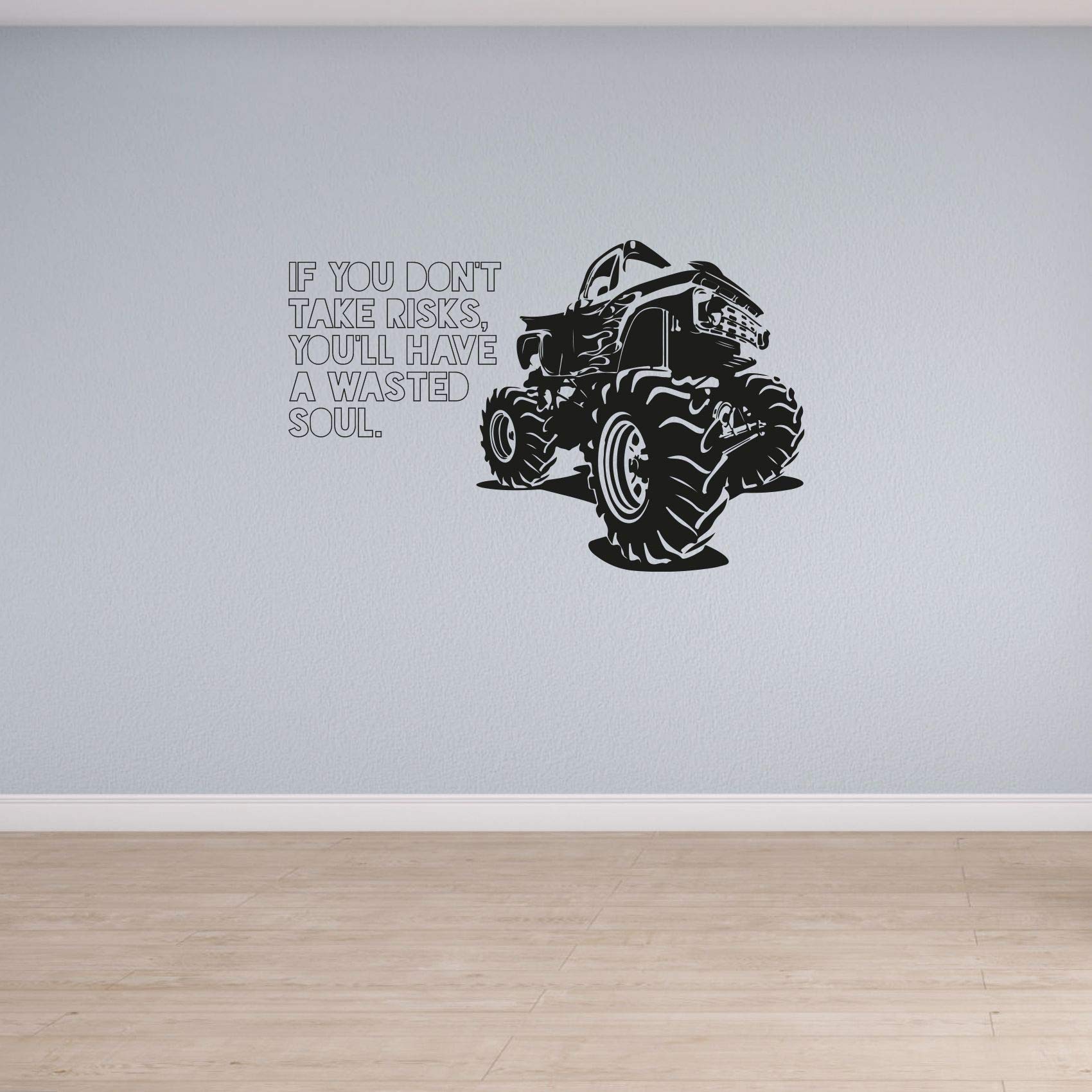 Monster Truck Toy Car Wall Sticker - Motivational Take Risks Quote Vinyl Decal for Kids Room, Bedroom, Nursery & Kindergarten Decor (27x30 inch) - Perfect for Boys & Girls Bedrooms, Playrooms and Classroom Wall Art
