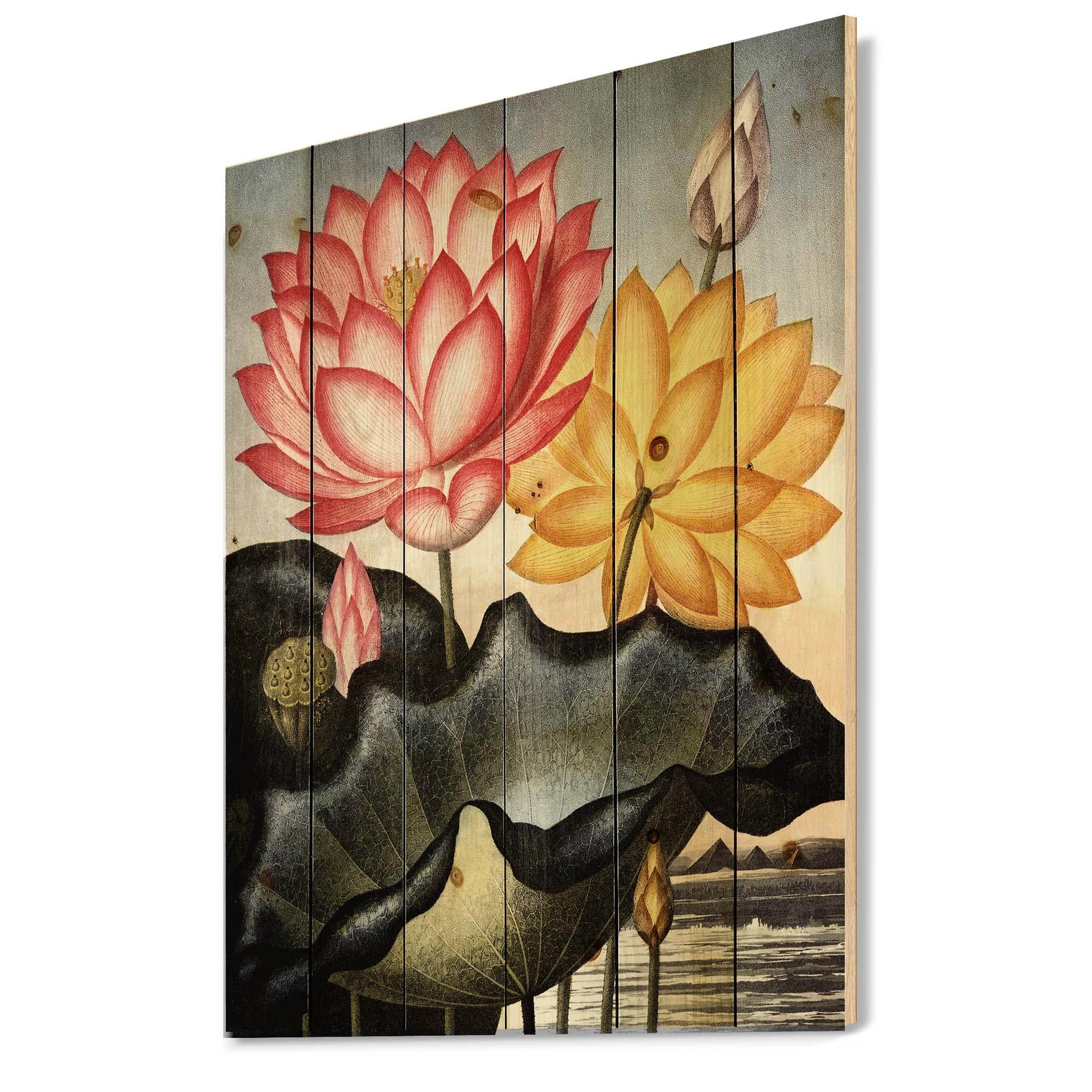 Vintage Floral Wood Wall Decor - Traditional Red Wood Wall Art with Large Flower Panels, Printed on Natural Pine Wood - Perfect for Living Room, Bedroom & Home Interior Design
