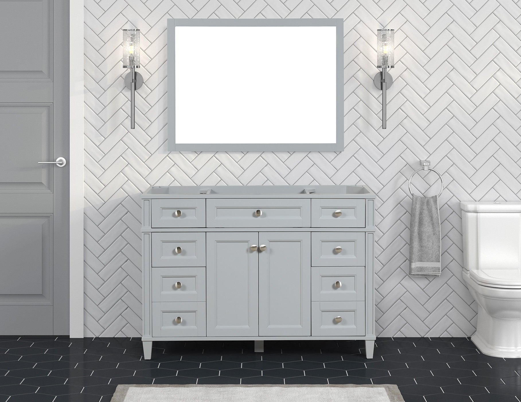 Kensington 47.5 Inch Solid Wood Bathroom Vanity with Metal Gray Finish - Cabinet Only for Modern Home Bathroom Remodeling & Renovation Projects