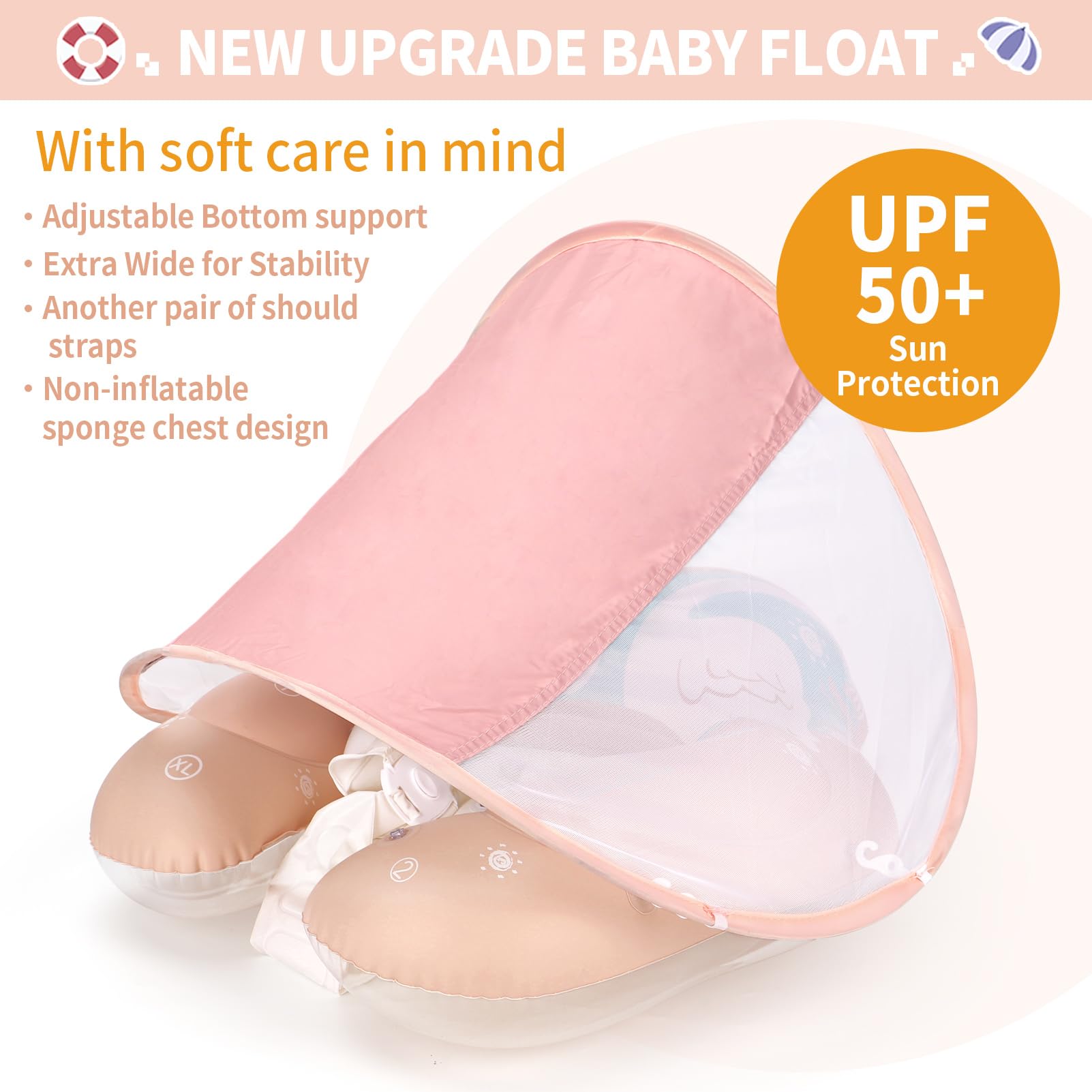 Free Swimming Baby Inflatable Float with Sun Canopy - Large Pink Pool Floaties for Infants 3-36 Months, Perfect for Backyard Pools, Beach Trips & Summer Water Play