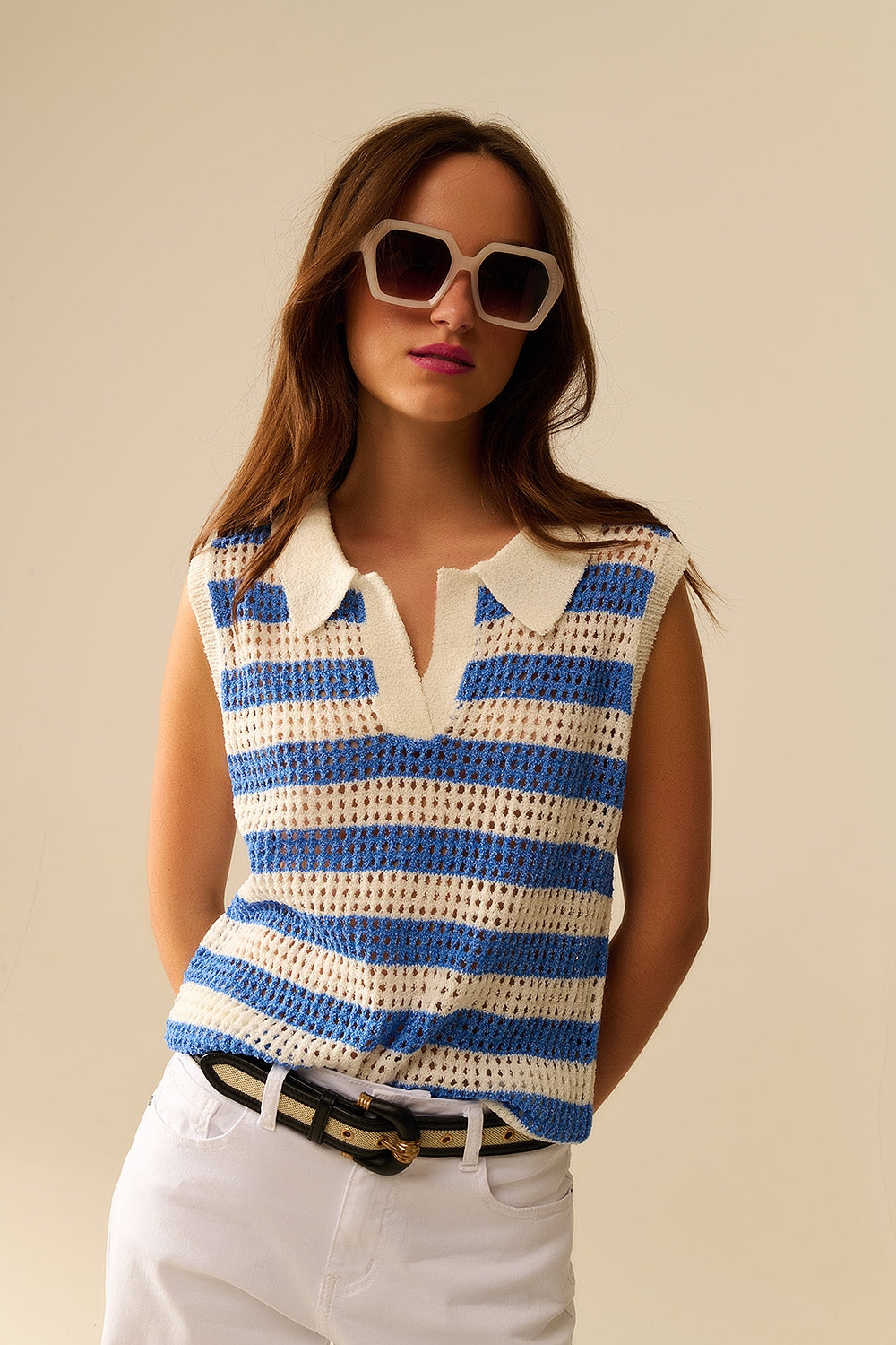 Breathable Striped Sleeveless Pullover Knit Top for Women - Perfect for Summer Outfits, Beach Cover-Ups & Casual Wear