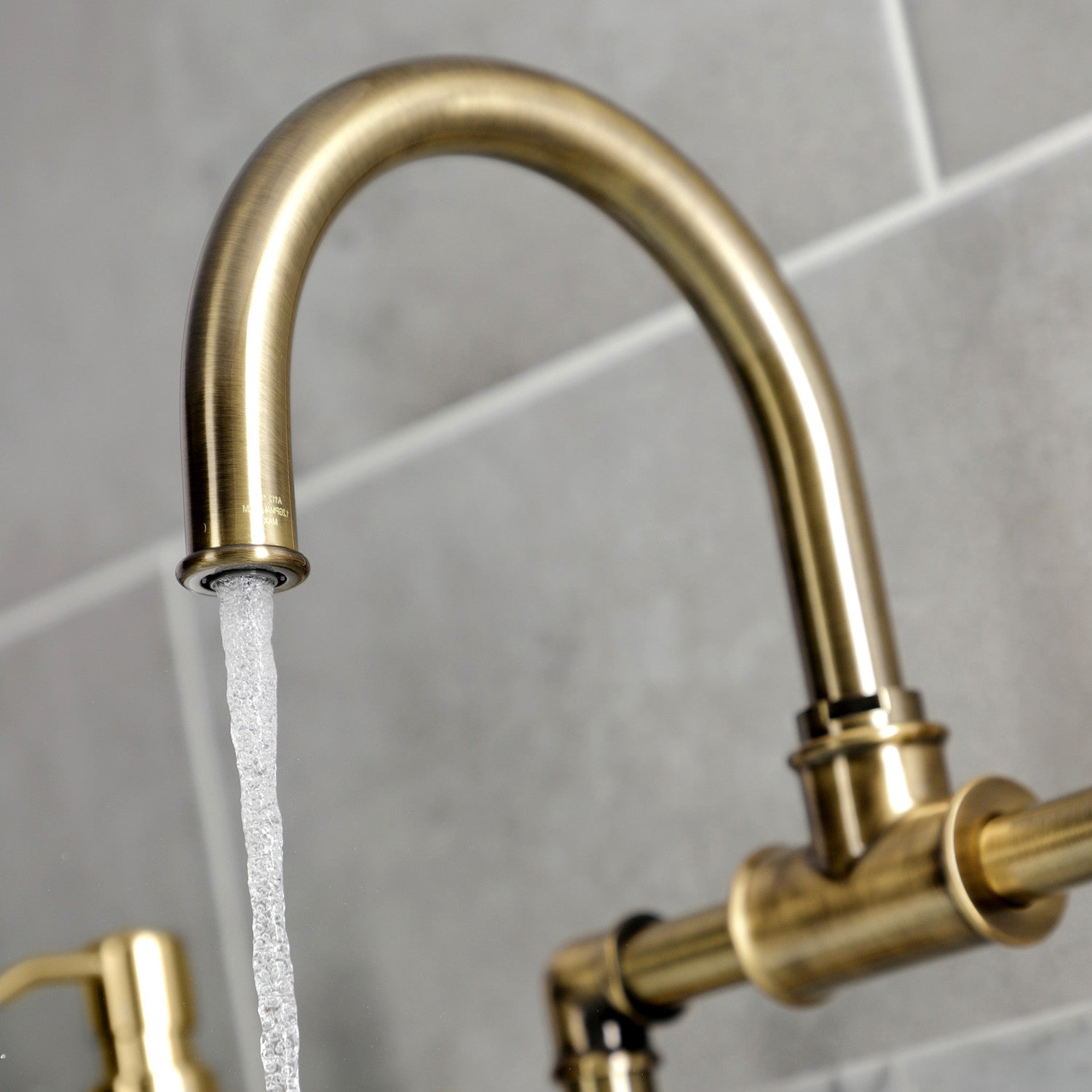Belknap KS2173RX Two Handle 2 Hole Deck Mount Bridge Bathroom Faucet with Push Pop Up Drain in Antique Brass - Perfect for Vintage Style Bathrooms and Powder Rooms