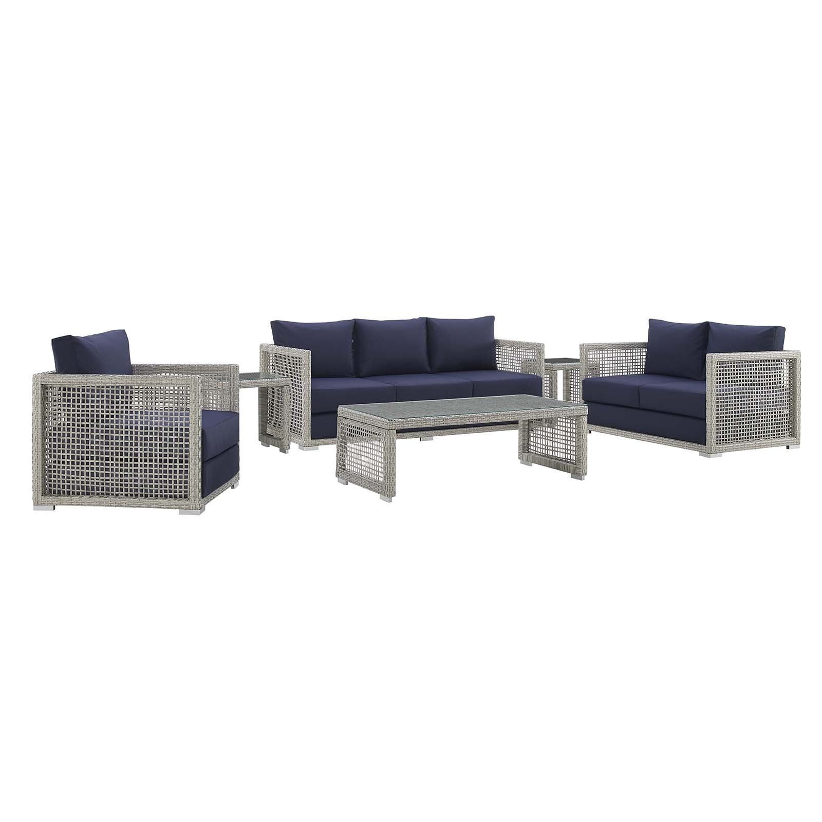 6-Piece Aura Outdoor Patio Furniture Set - Wicker Rattan Sofa & Chairs for Garden, Backyard, Poolside & Balcony Relaxation