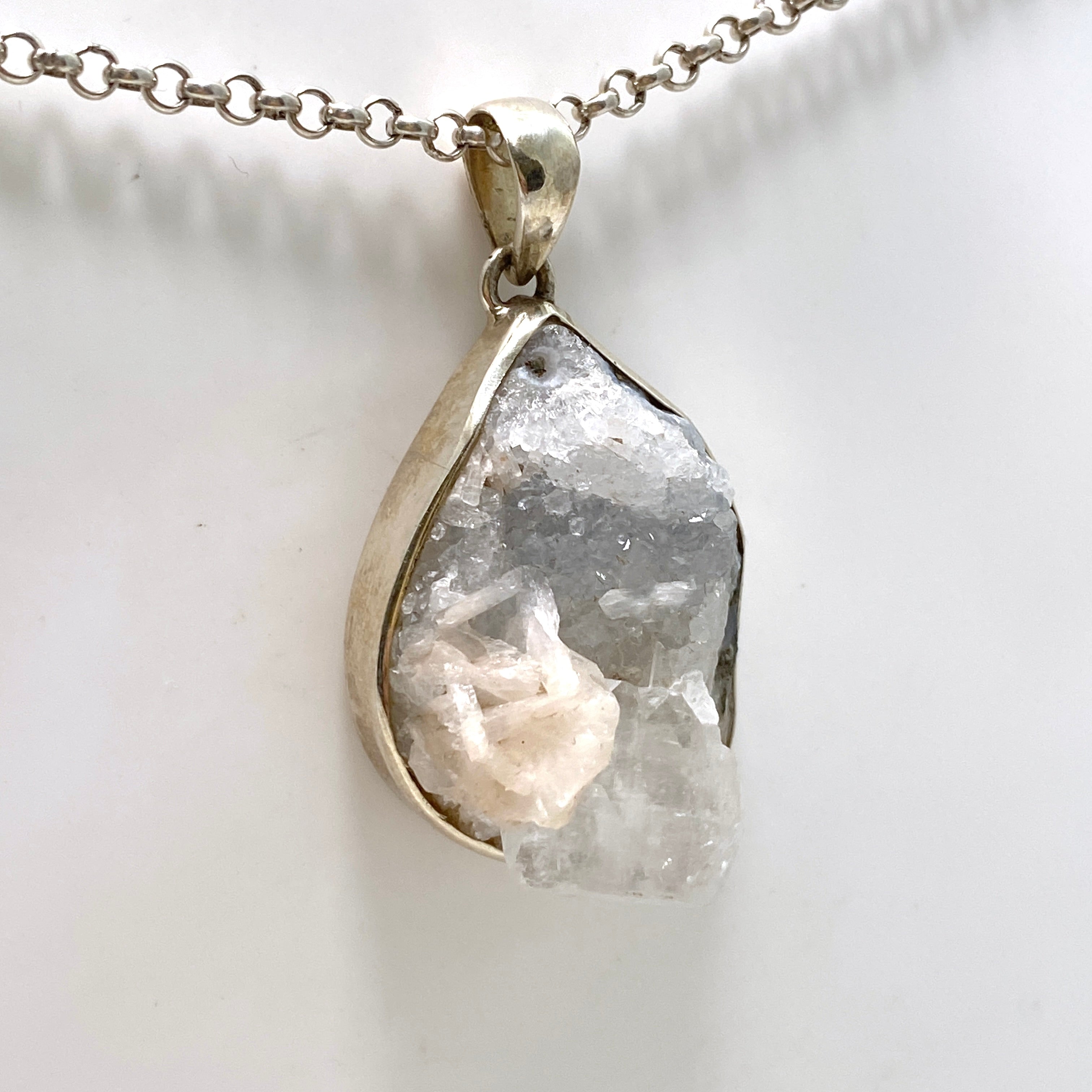 Natural Apophyllite and Stilbite Raw Crystal Pendant Necklace - Healing Stone Jewelry for Meditation, Energy Work & Spiritual Gifts (PPGJ854)