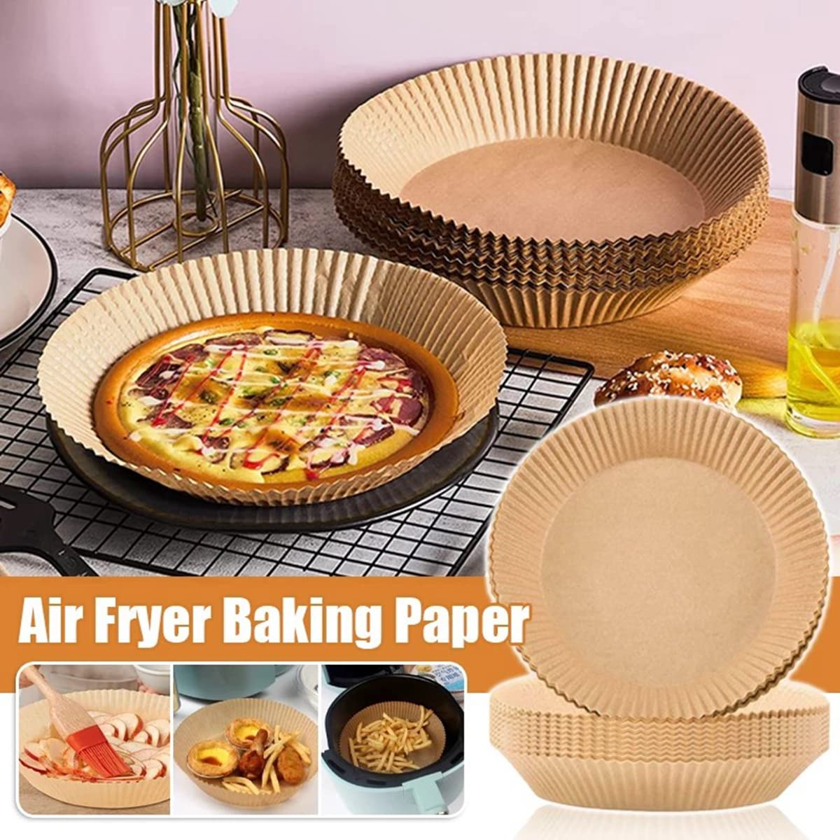 7.9 Inch Round Air Fryer Liners - 100Pcs Non-Stick Disposable Parchment Paper for Baking, Roasting & Microwaving | Oil Resistant & Waterproof Air Fryer Accessories | Perfect for Philips, Ninja, Cosori & More Air Fryers | Quick Cleanup for Healthy Cooking