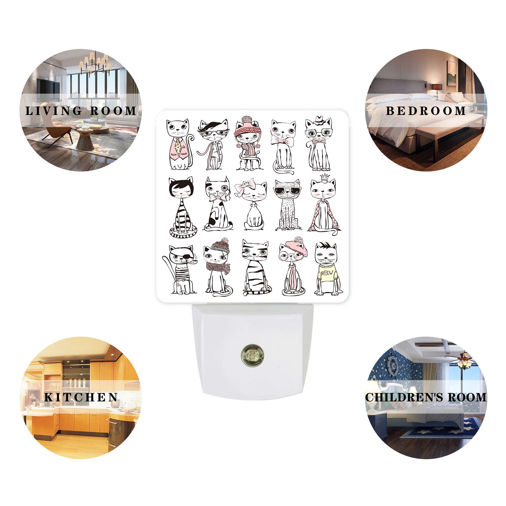 LED Night Light for Kids - Plug-in Wall Lamp with Dusk-to-Dawn Sensor, Hand-Painted Cat Design for Nursery, Bedroom, Bathroom & Hallway | Safe & Energy-Efficient Nightlight for Children's Rooms, Stairways & Home Decor
