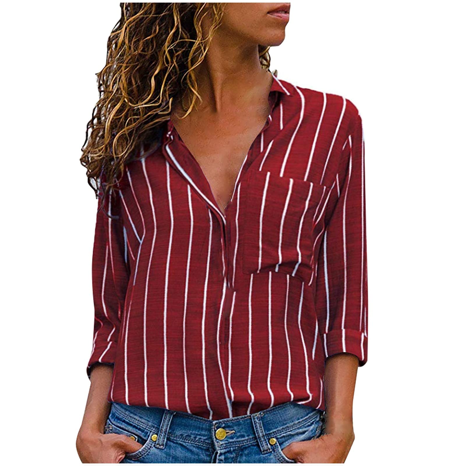 Stylish Long Sleeve Striped Women's Shirt - Multicolor Fashion Top Pocket Blouse for Work & Casual Wear | Perfect for Office, Dating & Everyday Outfits
