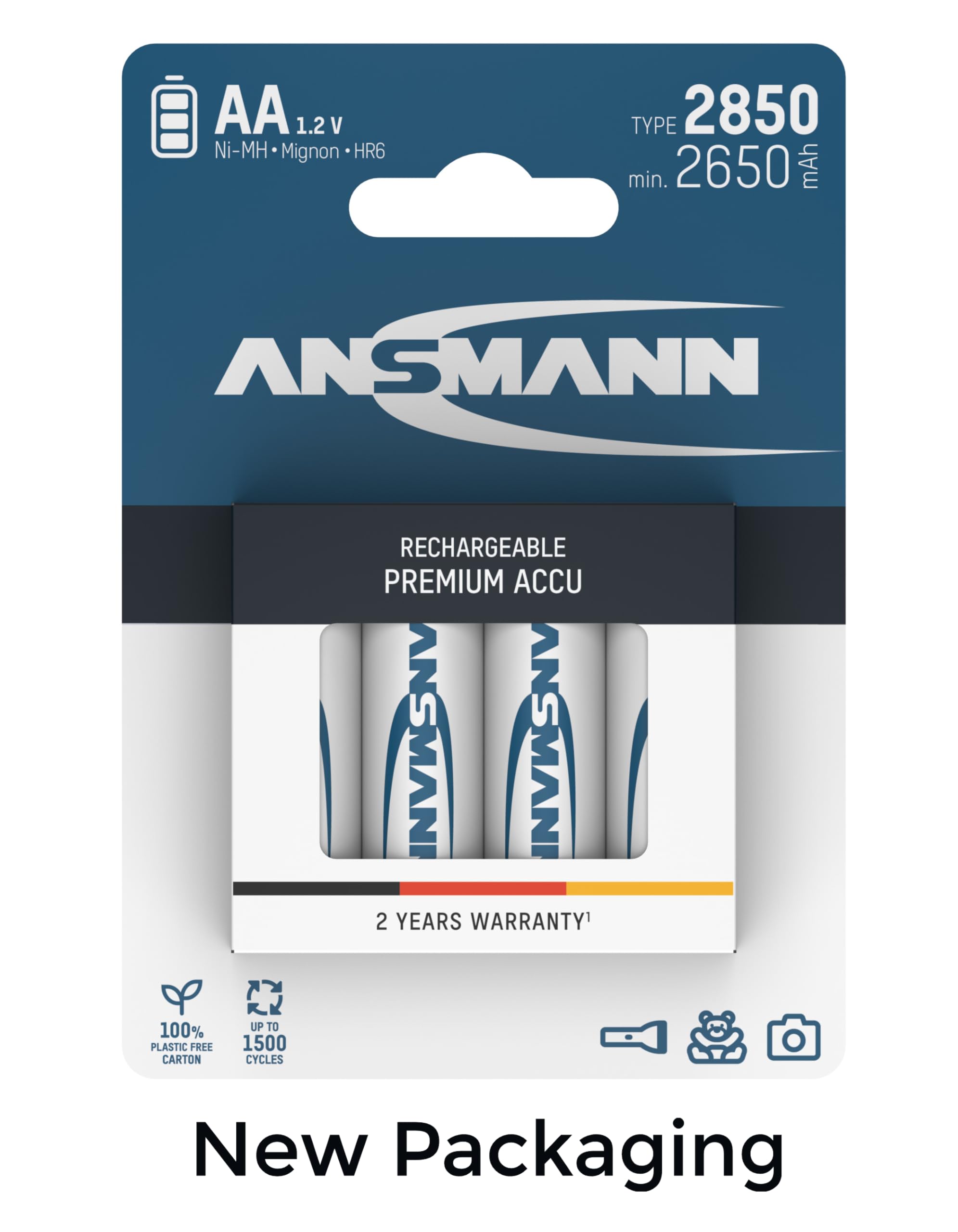 Ansmann AA 2850mAh Hybrid High Capacity Low Self-Discharge Rechargeable Batteries - 12 Pack for Digital Cameras, Wireless Keyboards, and Game Controllers