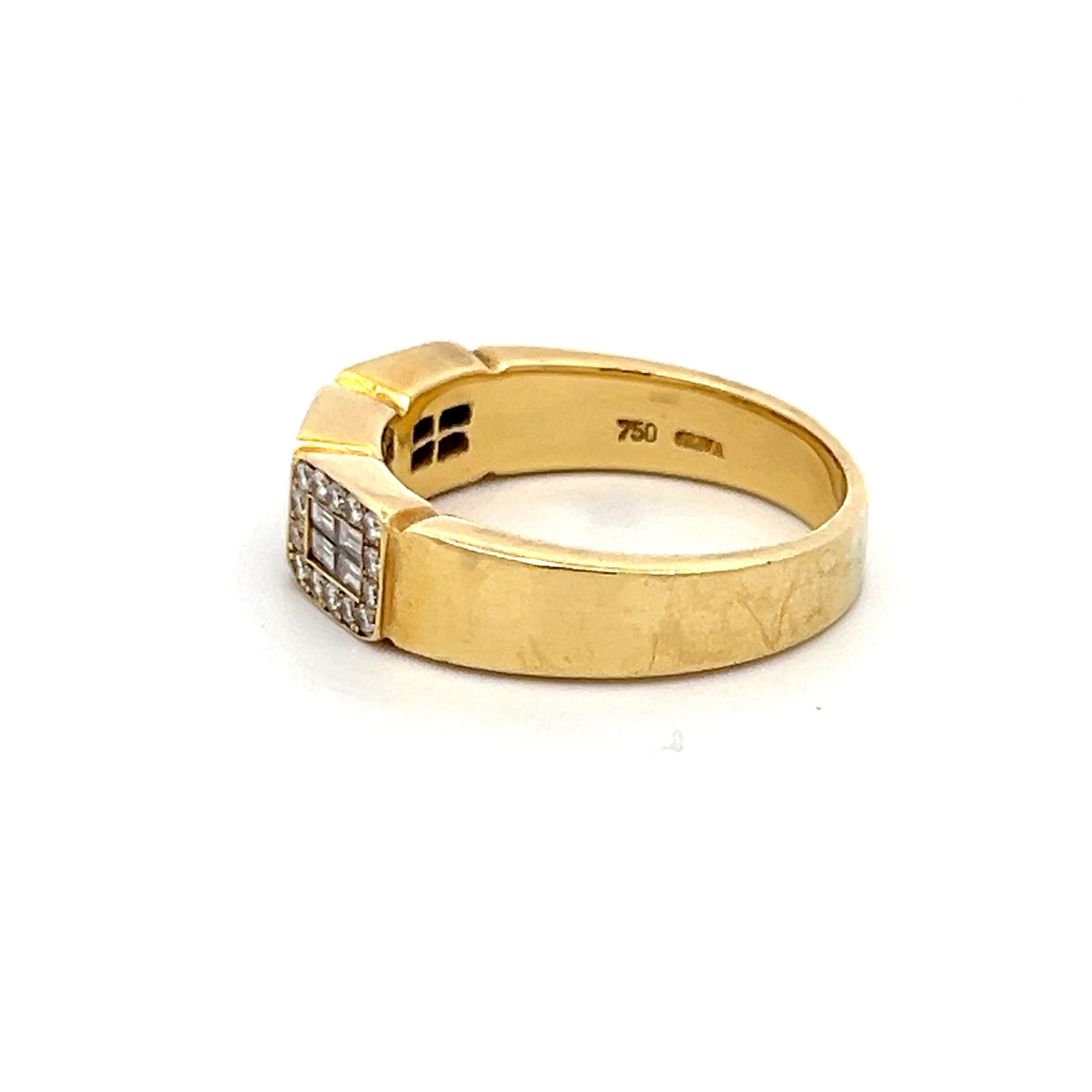 0.78 Carat Round Brilliant & Emerald Cut Diamond Engagement Ring in 18K Yellow Gold - Perfect for Proposals, Anniversaries and Special Occasions