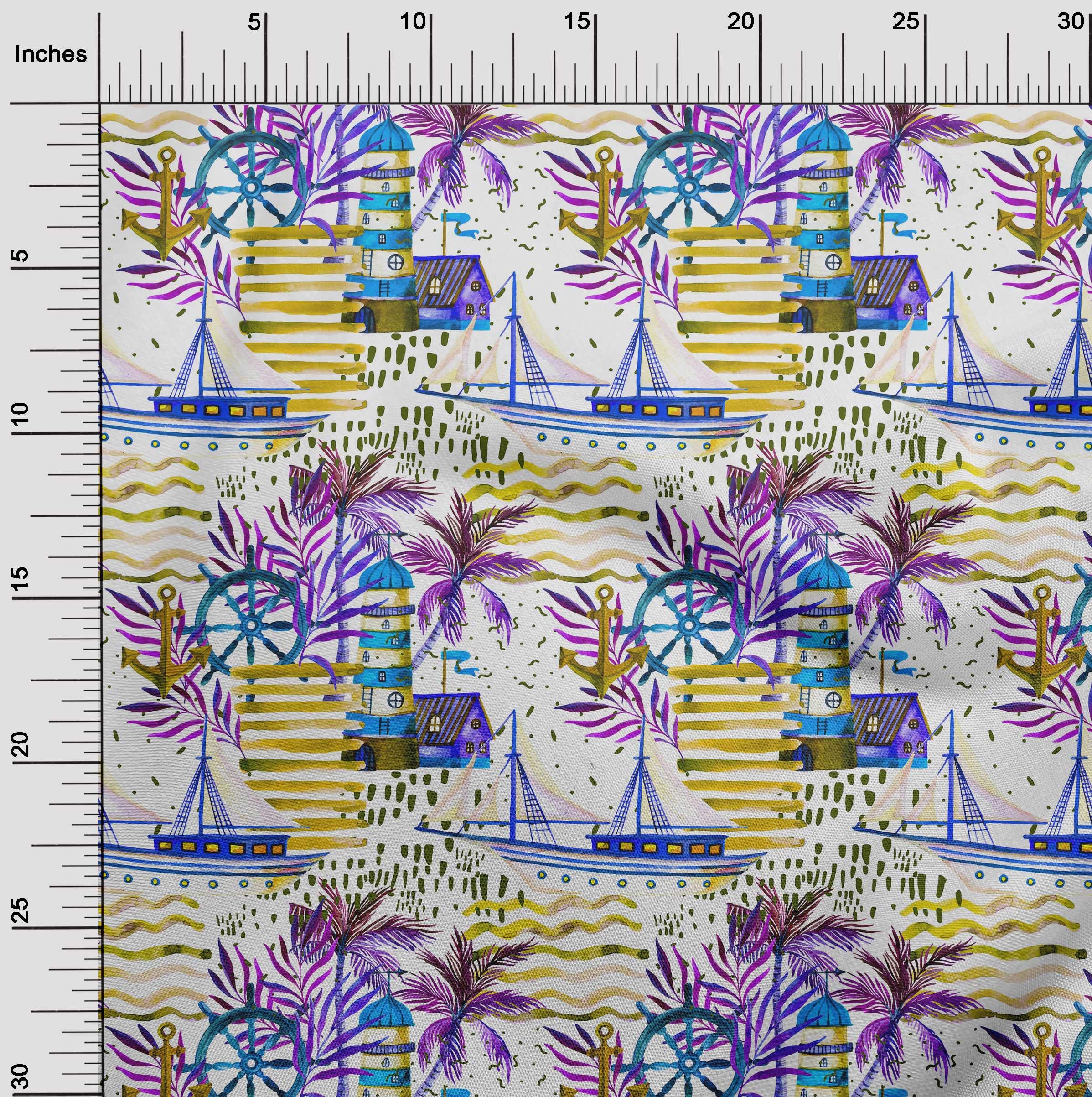 oneOone Velvet Lime Green Fabric - Printed Ocean Lighthouse Design, 58 Inch Wide - DIY Clothing & Sewing Supplies by The Yard | Perfect for Quilting, Home Decor, and Craft Projects