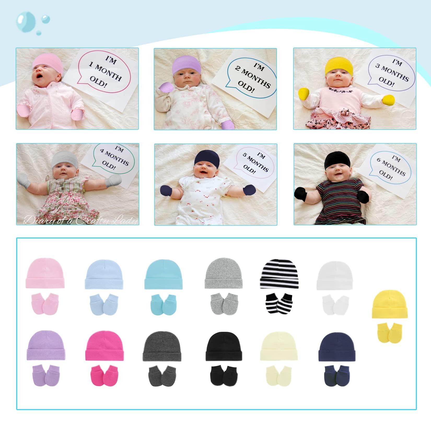 Century Star Soft Cotton Baby Hats & Mittens Set - Unisex Newborn Beanie Caps for Boys & Girls - Anti-Scratch Infant Hospital Hat for 0-12 Months - Perfect for Newborn Photography, Winter Outfits & Gift Giving