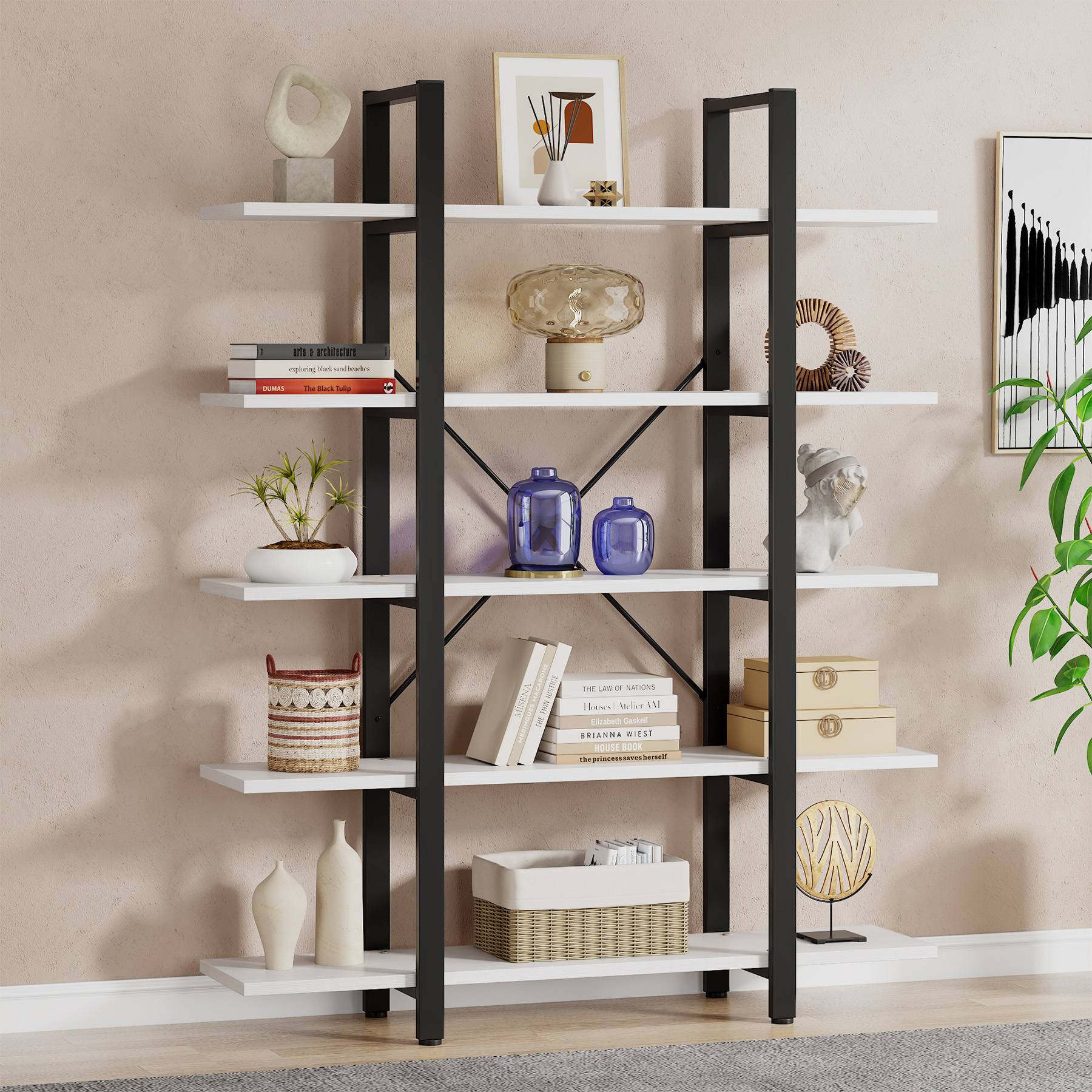 5 Tier Bookshelf - Open Etagere Bookcase with Storage Display Rack for Home Office, Living Room & Bedroom Organization