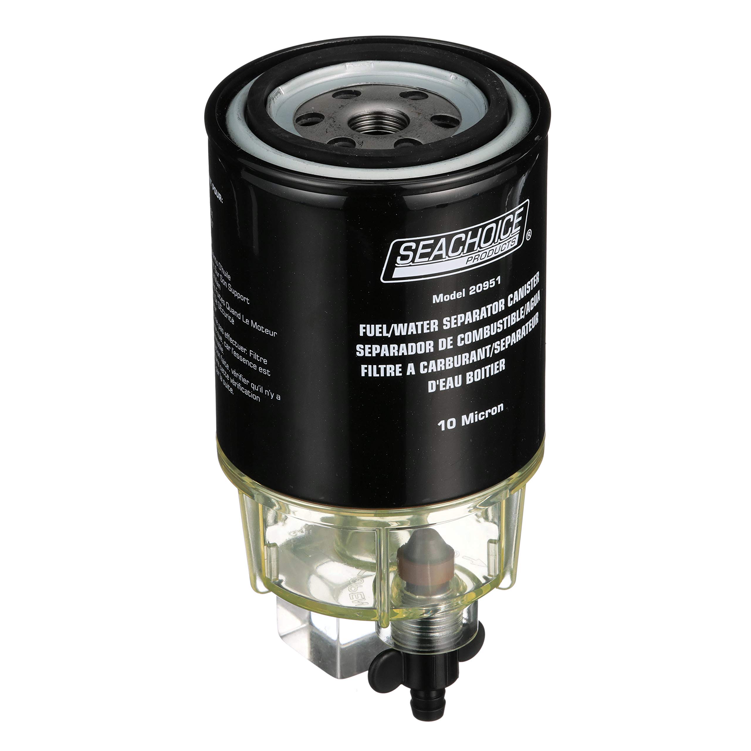 Seachoice Marine Fuel Water Separator Filter - Clear Plastic Bowl with Easy Drain - for Boats, Jet Skis & Marine Engines - Prevents Water Contamination in Fuel Systems