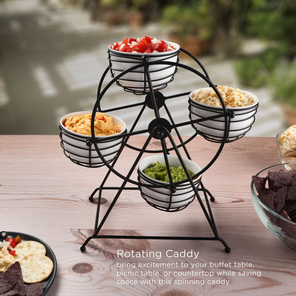 Sturdy Ferris Wheel Dip Bowl Serving Caddy - 6 Compartment Party Appetizer Tray for Chips, Veggies & Dips - Perfect for Entertaining, Game Nights & Potlucks
