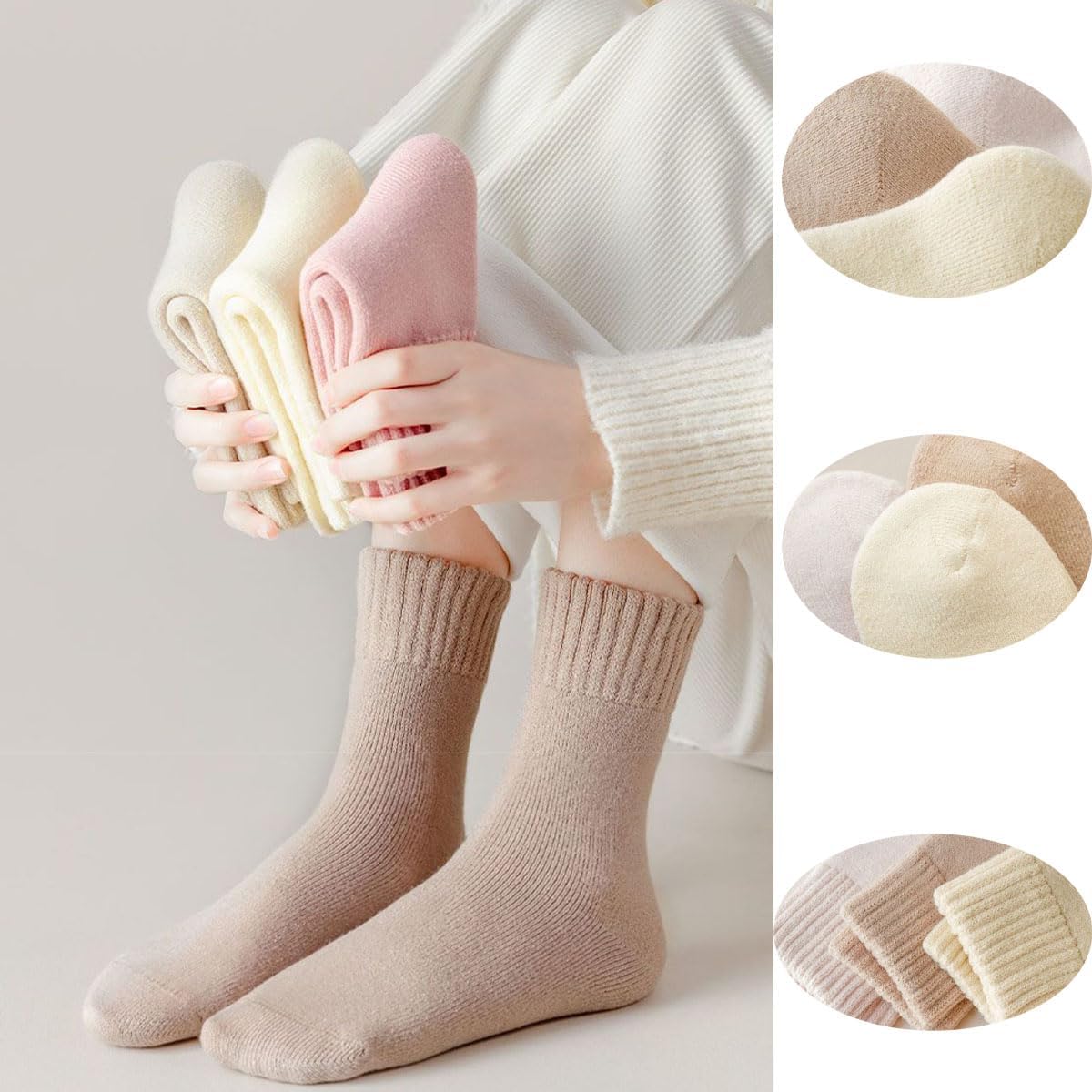 3 Pairs Women's Winter Wool Socks - Fleece Lined Thick Warm Thermal Socks for Cold Weather - Perfect for Hiking, Skiing & Indoor Comfort