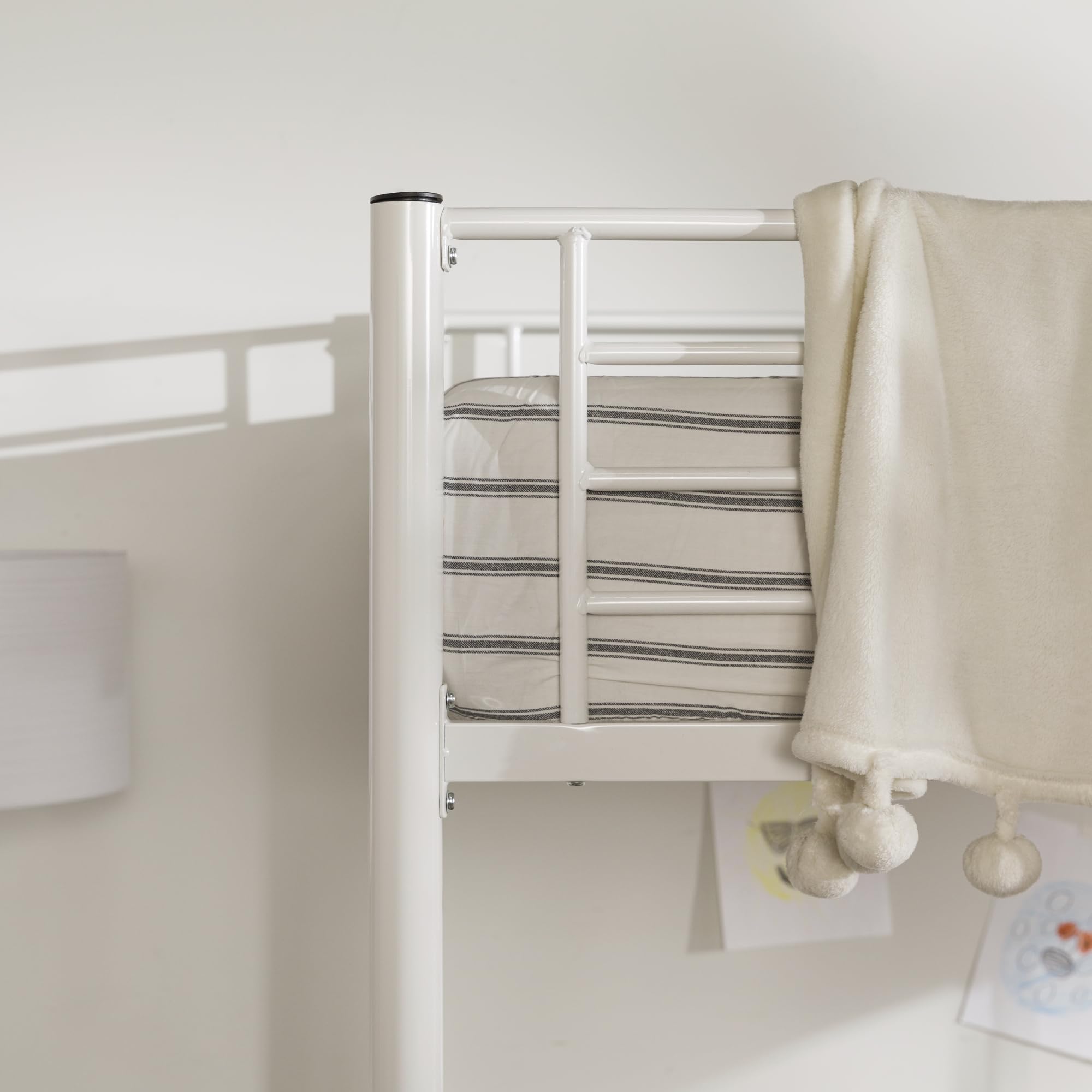 Walker Edison Timothee Urban Industrial Metal Full Double Loft Bunk Bed - White | Space-Saving Kids & Teen Bedroom Furniture for Small Rooms & Dorm Living