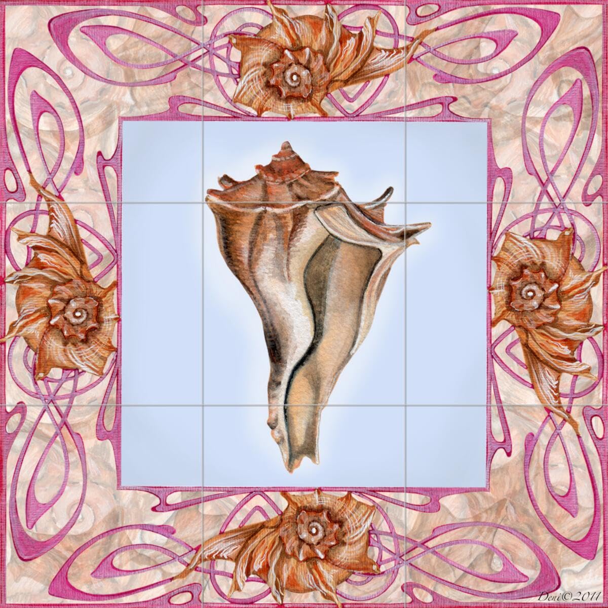 Denise Freeman Ceramic Backsplash Tile Mural - Sea Shell Themed 8