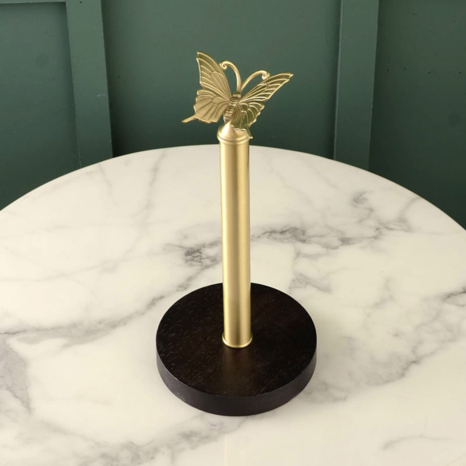 Copper Butterfly Paper Towel Holder with Solid Wood Base - Freestanding Kitchen Countertop Roll Paper Storage Dispenser (Gold Brown) | Elegant Bathroom & Kitchen Decor for Home & Office