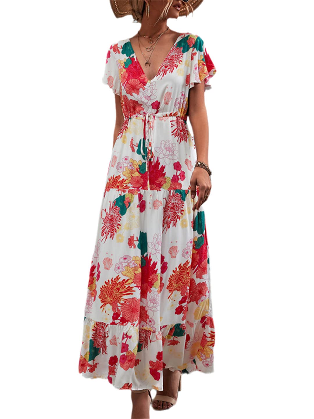 Women's V-Neck Button-Down Vintage Summer Dress for Casual, Party & Office Wear | Flowy & Comfortable