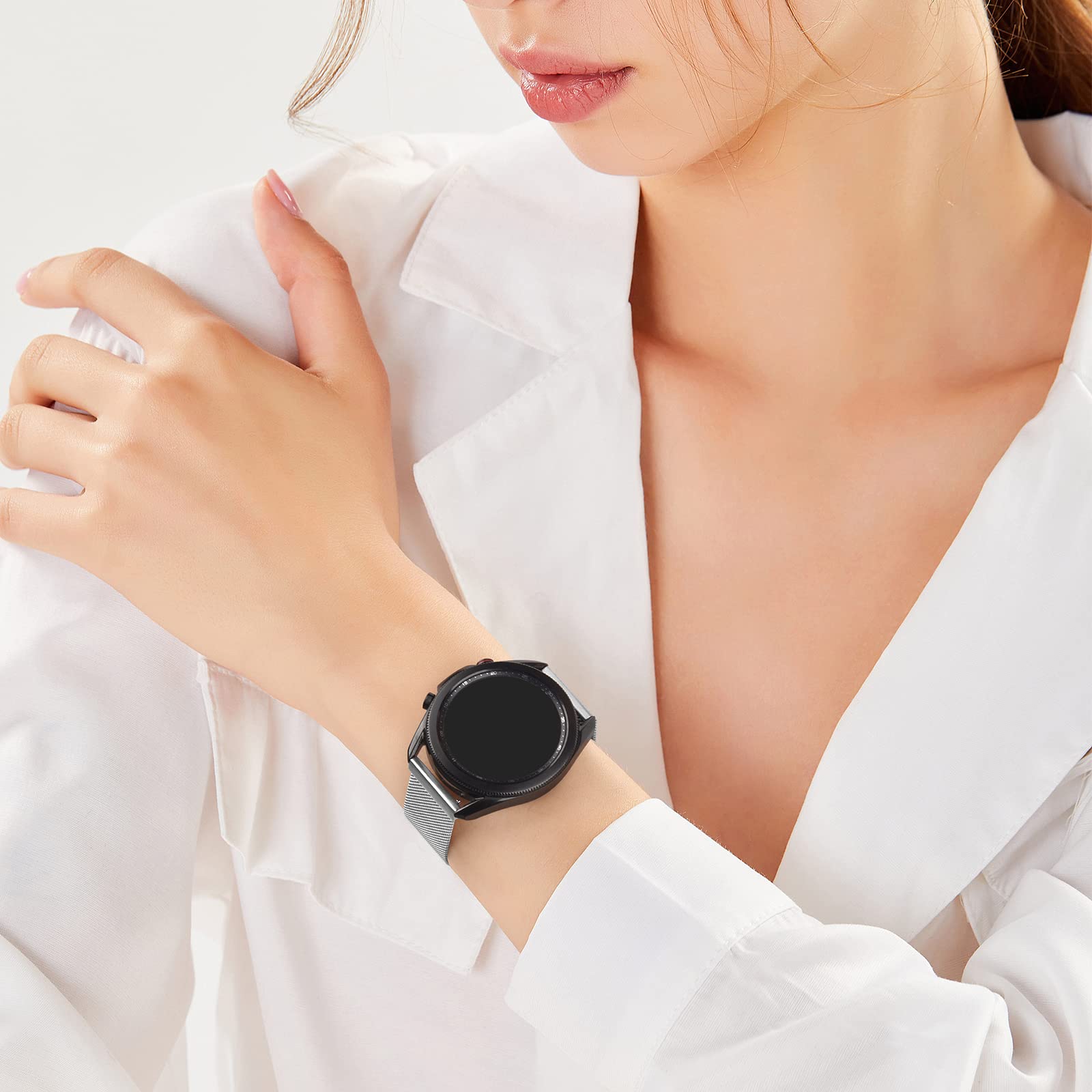 Samsung Galaxy Watch 4/5/6 Metal Strap - 20mm Adjustable Band for Men & Women | Gym & Office Wear (Silver)