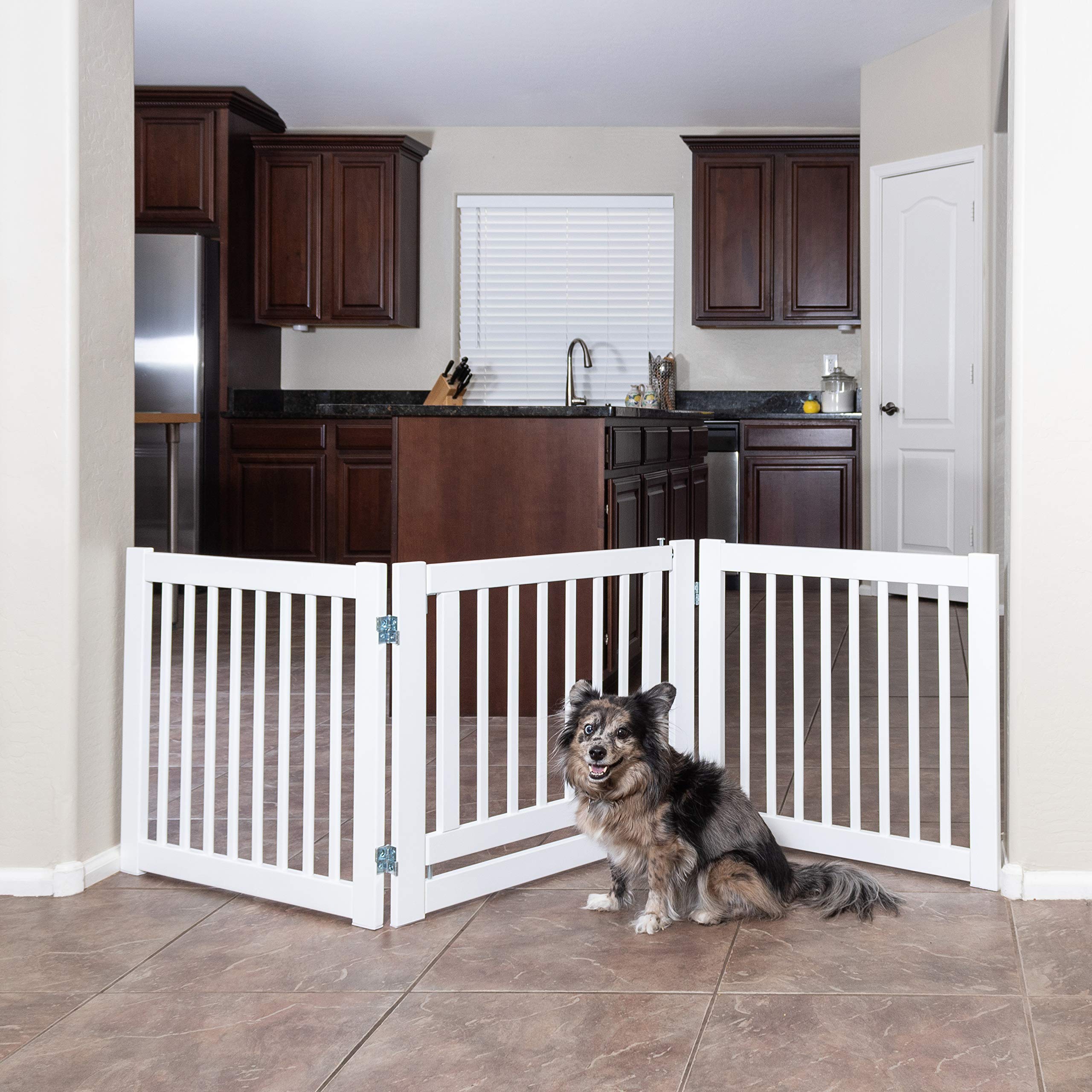 Adjustable 360° Freestanding Pet Gate with Door - Safe & Sturdy Dog Barrier for Home, Stairs, Hallways - Perfect for Large & Small Dogs