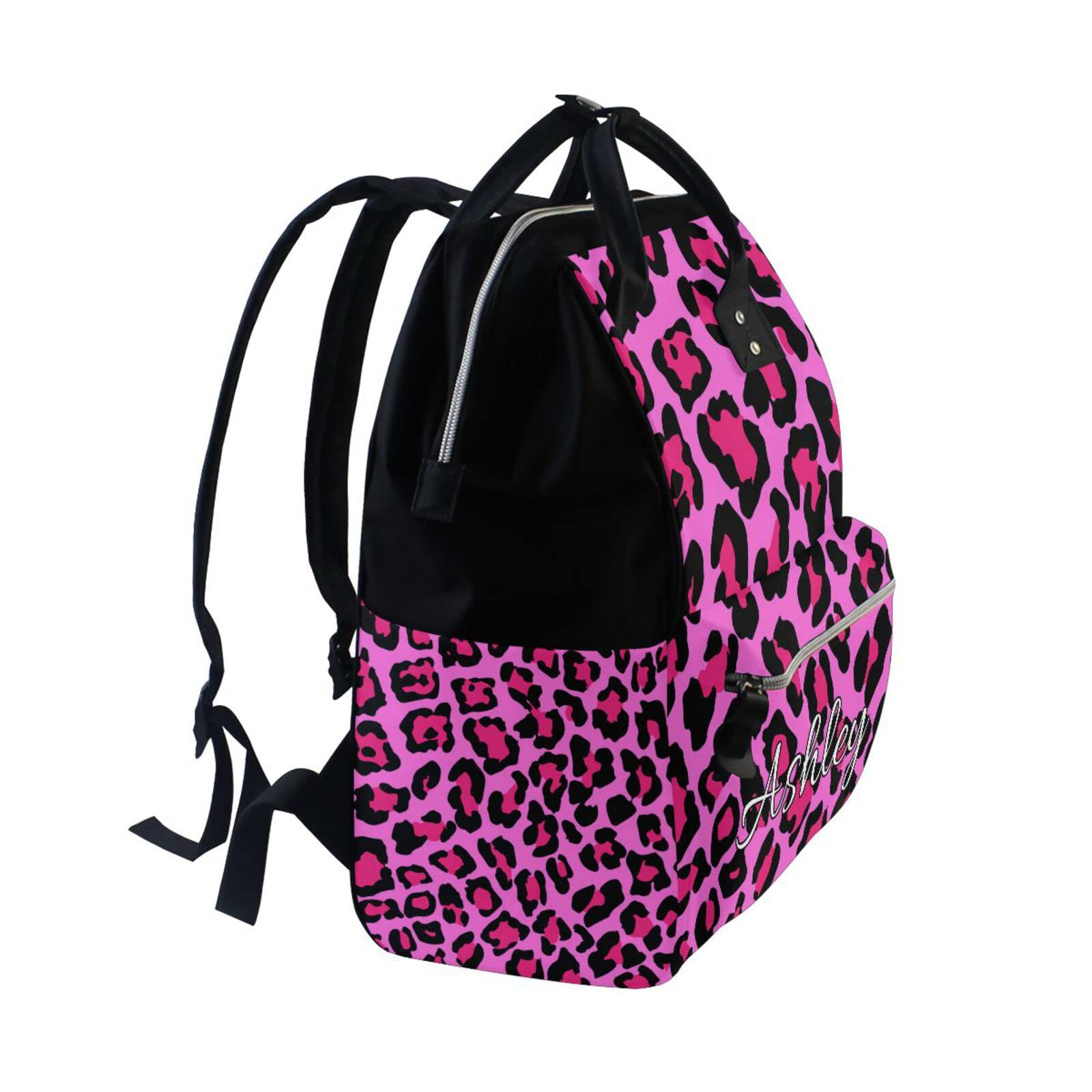 **MCHIVER Personalized Leopard Print Diaper Backpack - Custom Name Baby Changing Bag for Moms, Nursing & Travel - Perfect for Daycare, Outings & Family Trips**