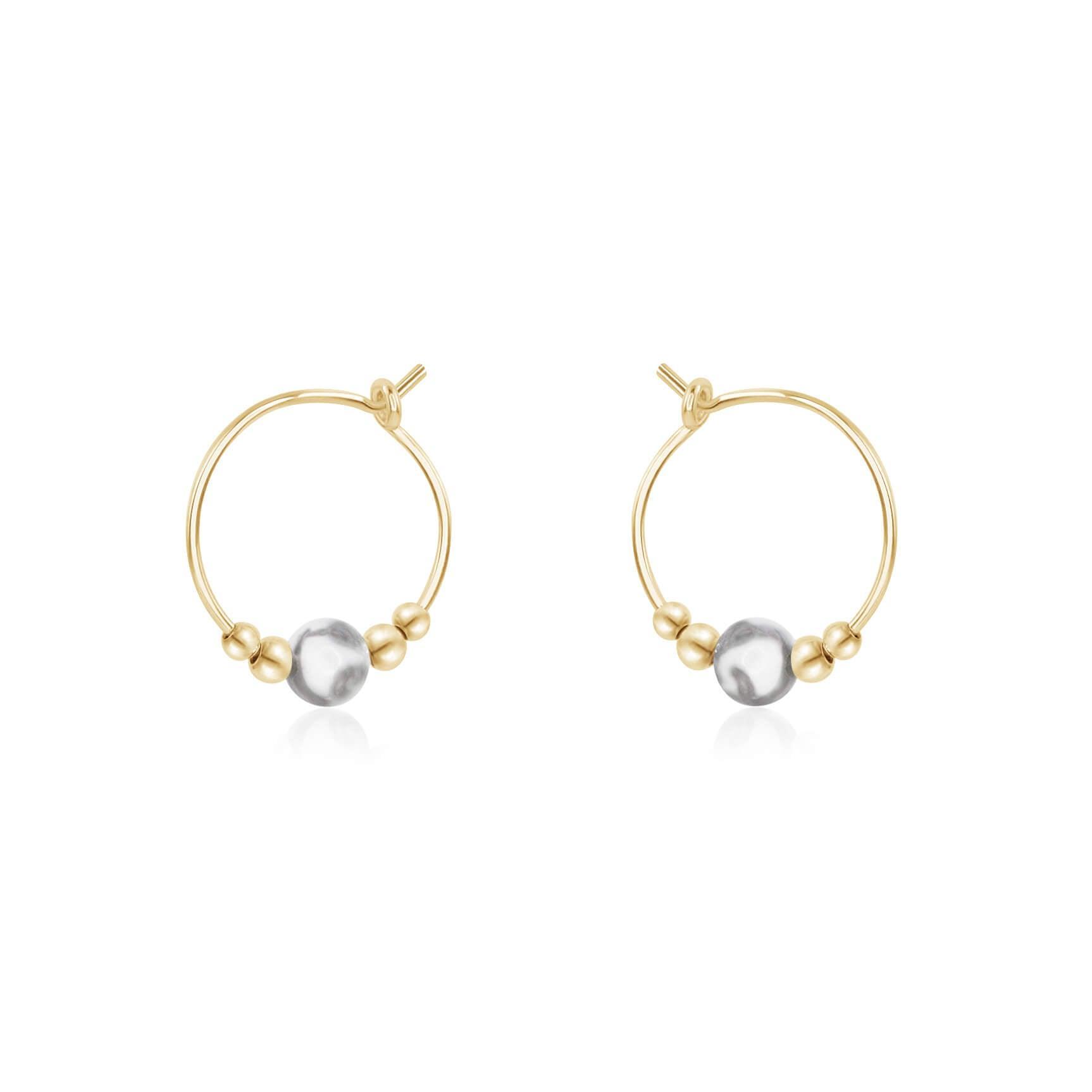 Stylish Tiny White Howlite Bead Hoop Earrings for Women - Minimalist Dainty Jewelry for Everyday Wear & Boho Fashion