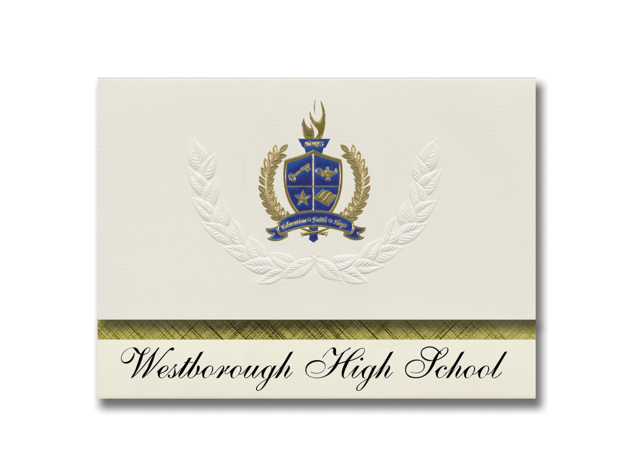 Westborough High School Graduation Announcements - Presidential Style Elite Package of 25 with Gold & Blue Metallic Foil Seal | MA Graduation Invitations for College & High School Ceremonies