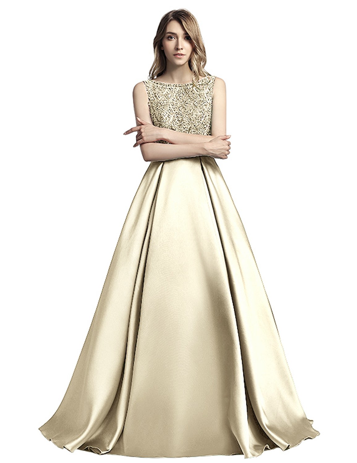 Sarahbridal Women's Elegant Long Beaded Prom Evening Dresses 2022 - Pearls Embellished Wedding Party Ball Gowns for Homecoming, Formal Events & Special Occasions