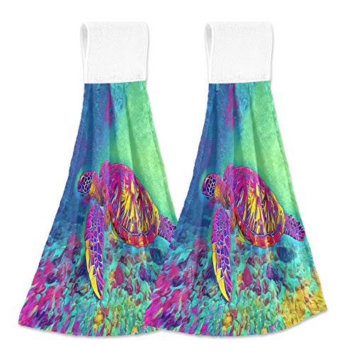 Sea Turtle Kitchen Towels 2 Pack - Absorbent Coral Velvet Hand Towels 12