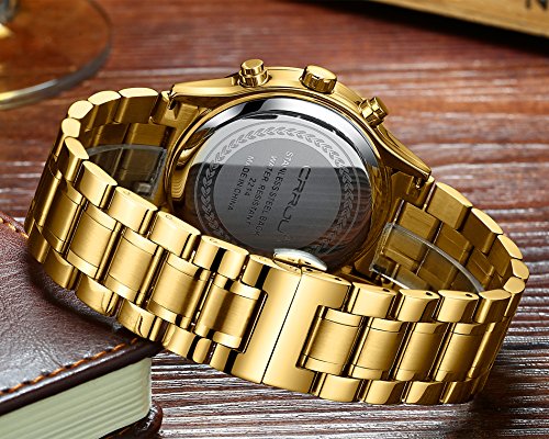 CRRJU Men's Stainless Steel Chronograph Watch with Date Display - Waterproof Fashion Wristwatch for Business, Casual & Outdoor Activities