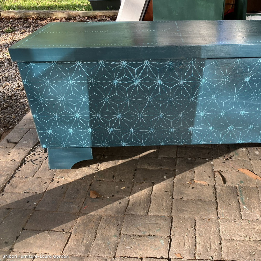 Japanese Shibori Furniture Stencil - Handmade Wooden Stencil for DIY Home Decor, Wall Painting, and Fabric Design | Perfect for Boho, Rustic, and Vintage Style Projects