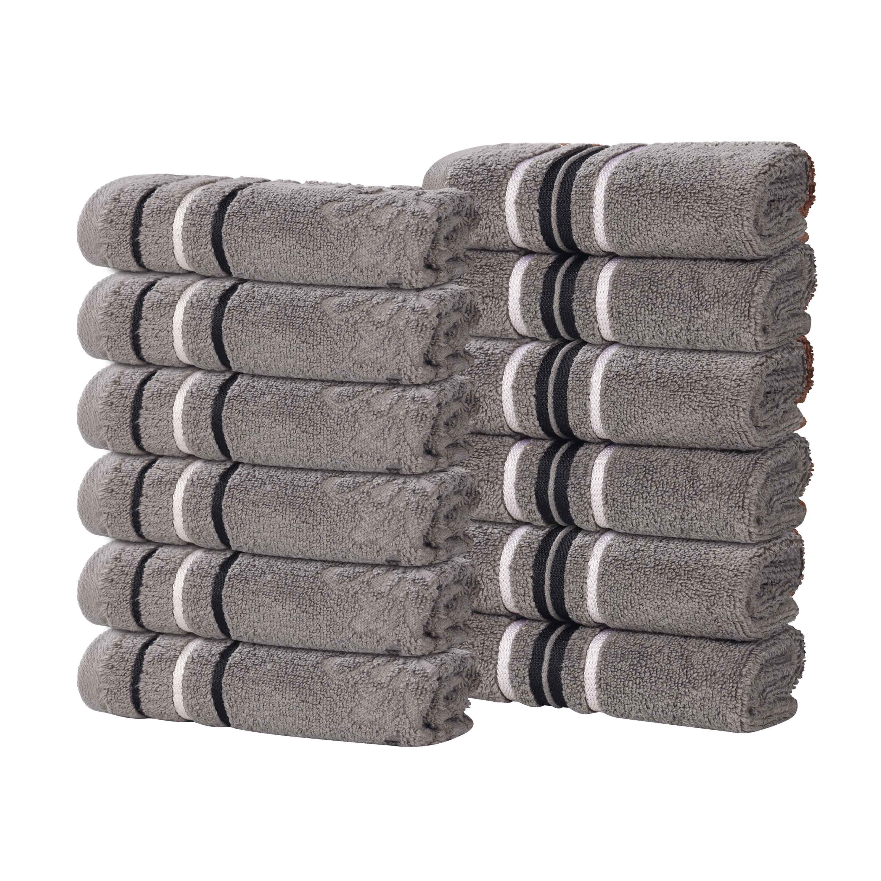 Premium 12-Pack Sadie Zero Twist Cotton Face Towels - Solid & Jacquard Floral Designs | Ultra Soft Bath & Hand Towels for Spa, Gym, Travel & Home Use