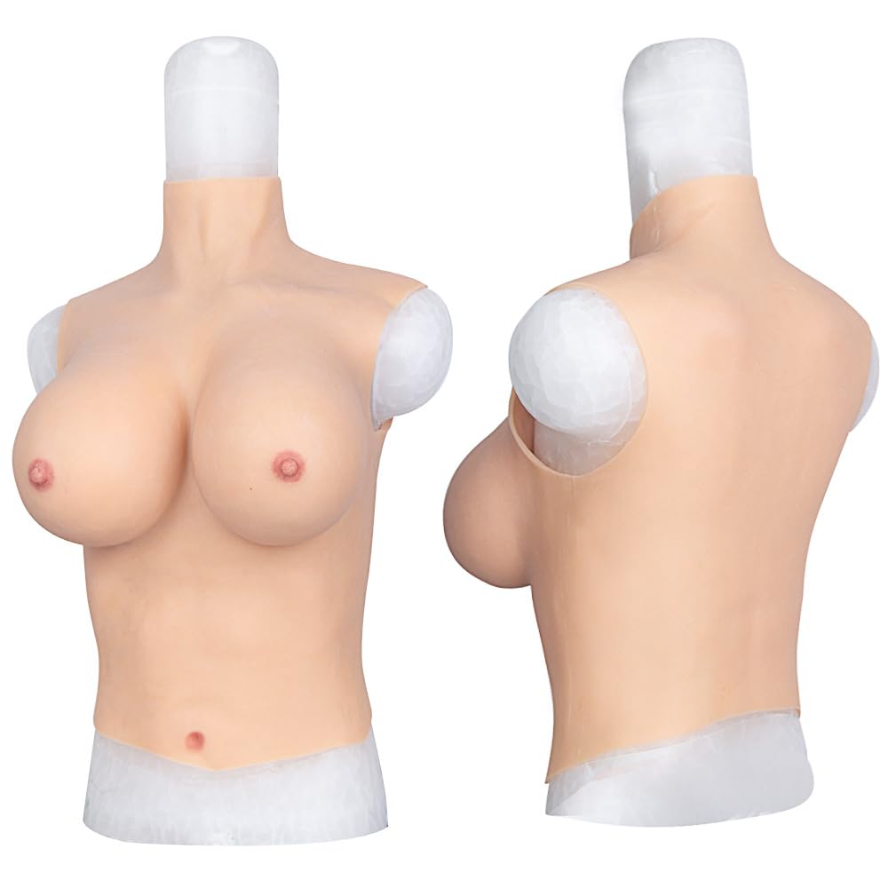 Premium Silicone Breast Forms B-G Cup - Natural Looking Fake Breast for Crossdressers & Cosplay - Comfortable Cotton Filled Half Body Breastplate - Perfect for Drag Shows, Costume Parties & Gender Affirmation