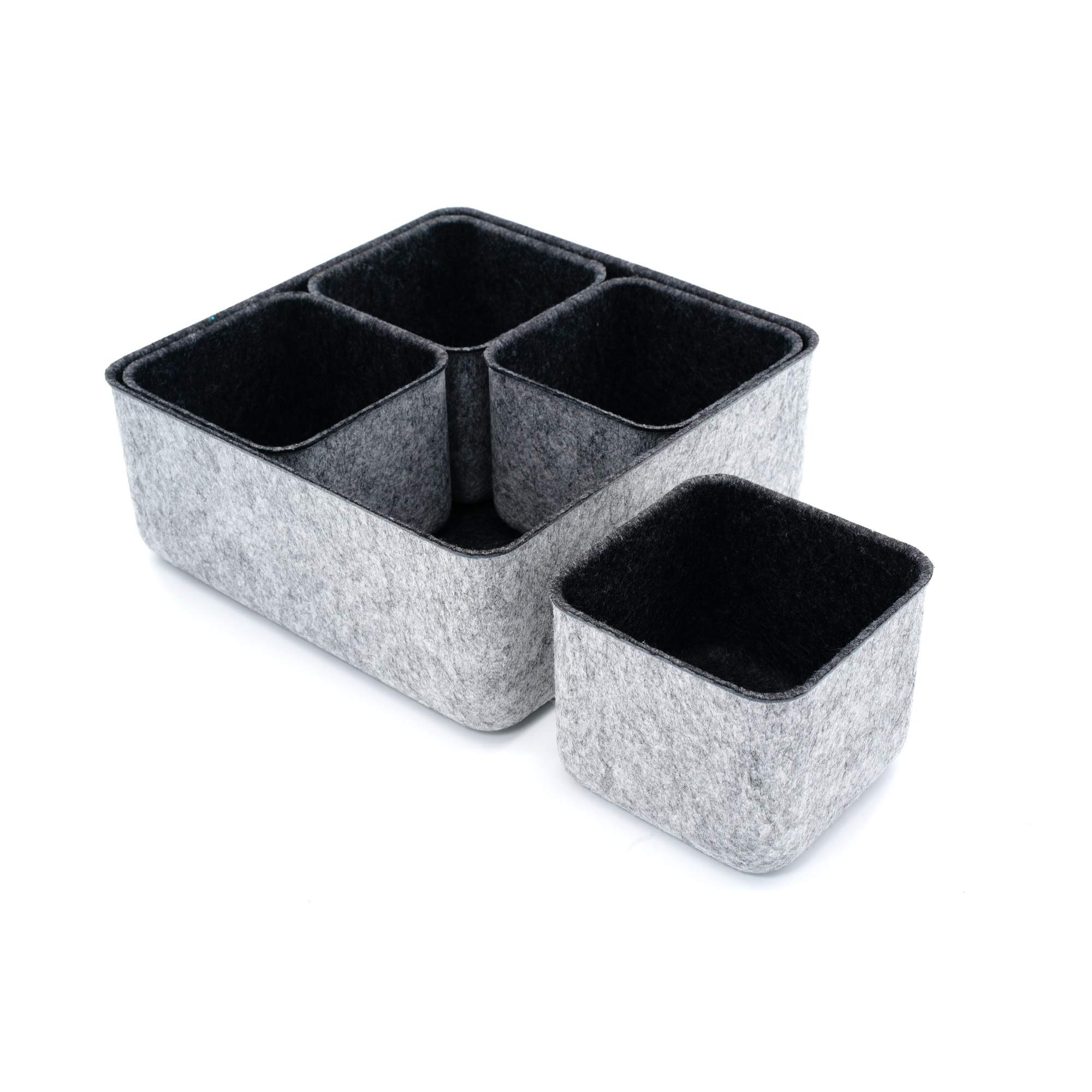 WELAXY 5-Pack Storage Bins Set - Office Drawer Organizers for School, Home, Kitchen, Closet & Cabinet - Desk Organizing Boxes (Charcoal) | Perfect for Decluttering & Maximizing Space in Small Rooms