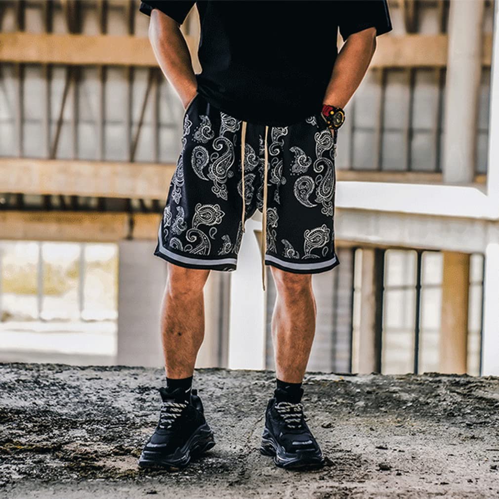 BOOMLEMEN Men's Athletic Workout Shorts - Breathable Paisley Print Basketball & Running Shorts for Casual Wear | Gym, Sports & Outdoor Activities