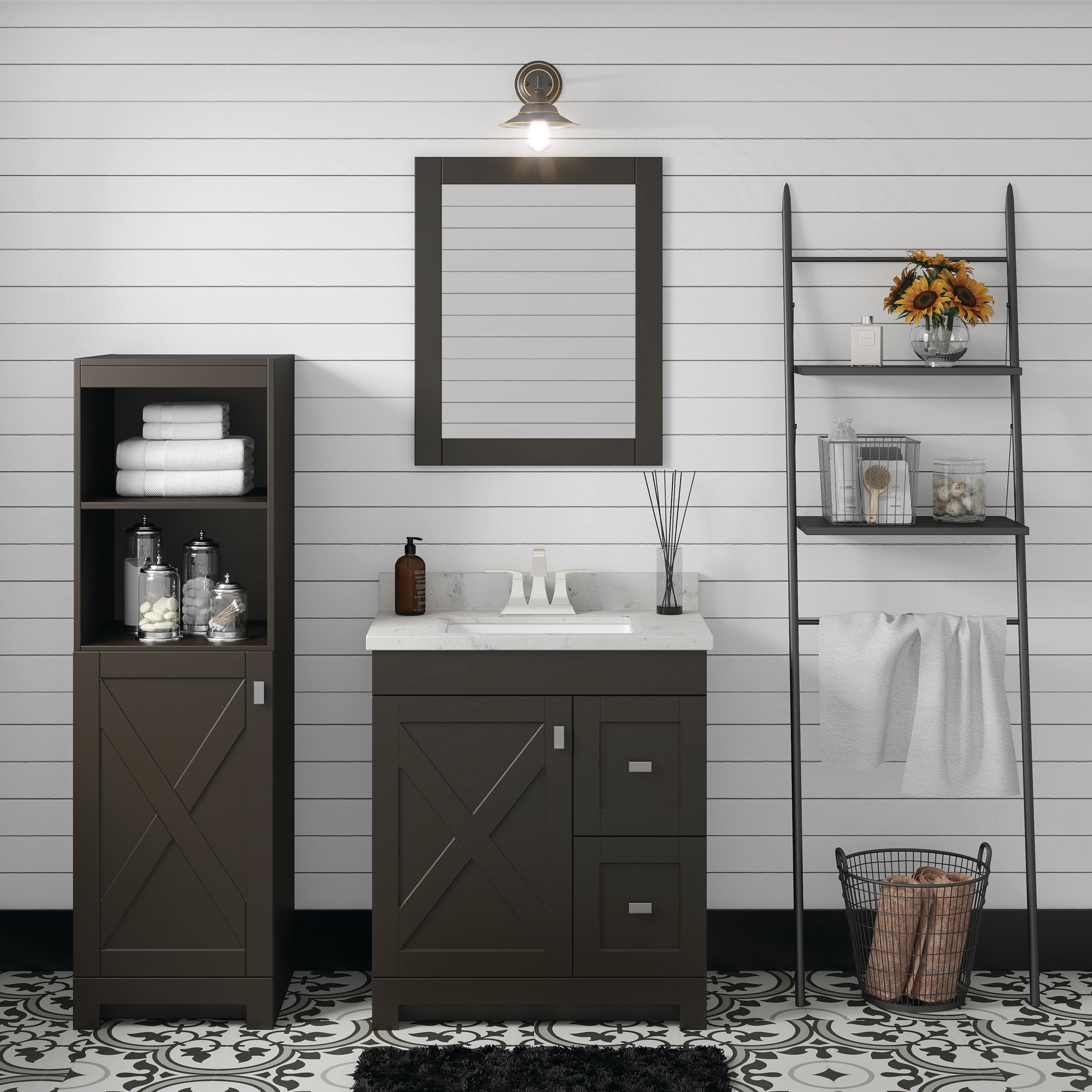 30 x 19 Inch Dark Chocolate Bathroom Vanity with Cultured Marble Top - Modern Sink Cabinet for Small Bathrooms & Powder Rooms