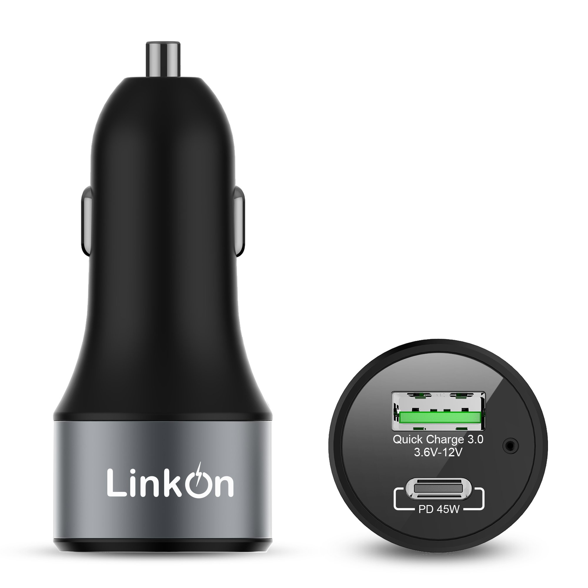 LinkOn 63W Fast Car Charger with 45W USB-C PD3.0 PPS & 18W USB-A QC3.0 - Compatible with MacBook Air, iPhone 15/14/13, Samsung Galaxy S23/S22 - Dual Port Car Adapter for Road Trips & Commuting