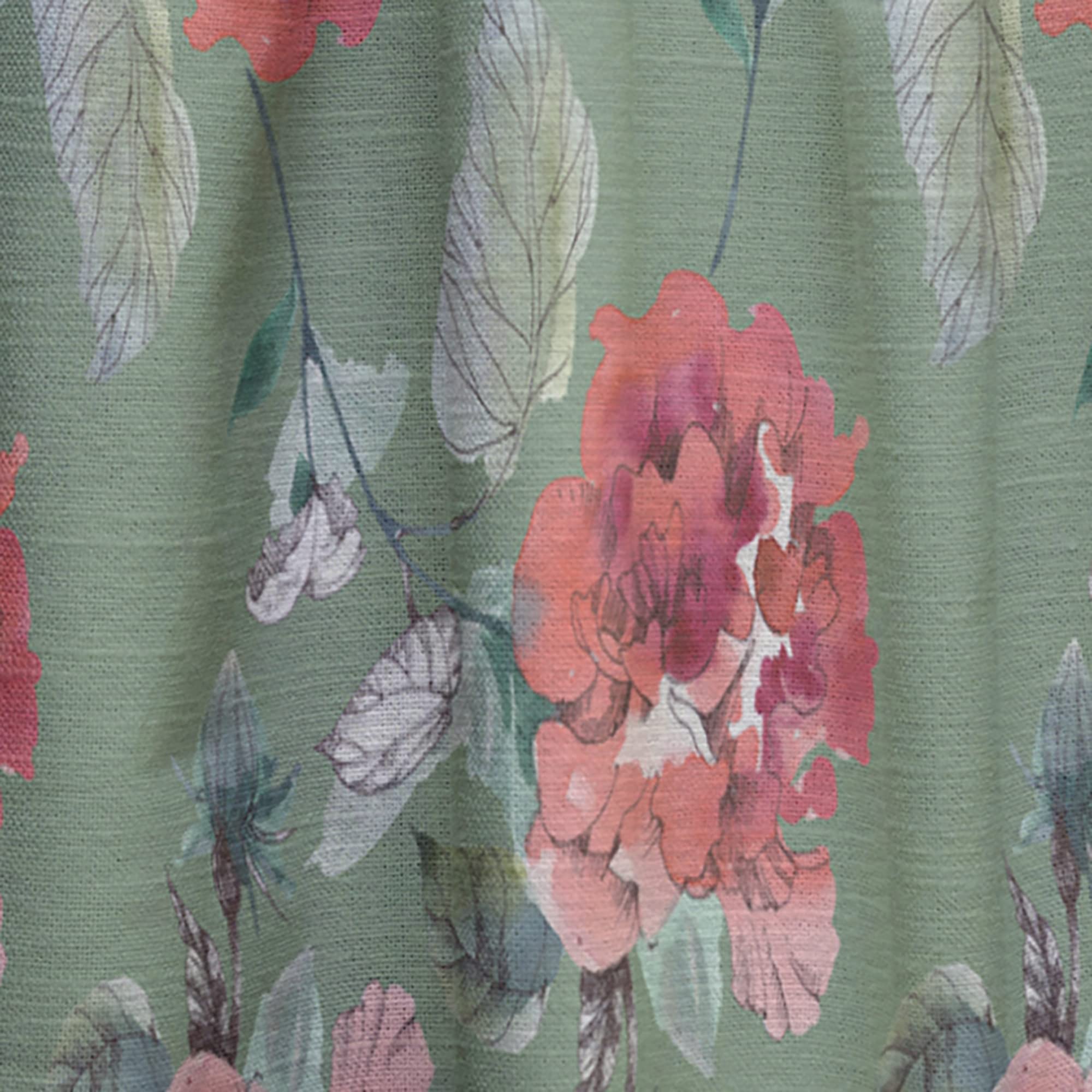 DesignQ 'Red Rose in Green' Thermal Insulated Curtains - Single Panel 52x90 - Elegant Window Drapes for Bedroom & Living Room - Perfect for Home Decor & Light Blocking