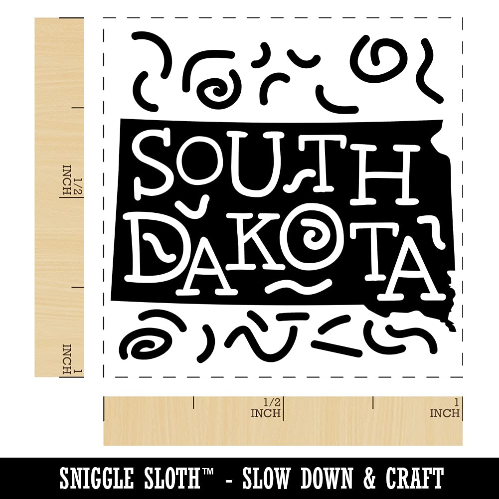 South Dakota State Self-Inking Rubber Stamp with Swirl Design - 1 Inch Small Stamp with Red Ink - Perfect for Crafting, Scrapbooking & Office Documents
