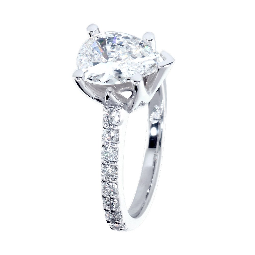 Pear Shape Diamond Engagement Ring Setting with 0.48CT Side Stones in 14K White Gold - Perfect for Proposals, Anniversaries & Special Occasions