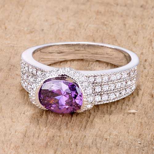 1.6 Carat Oval Amethyst & Cubic Zirconia Ring for Women - Elegant Purple Gemstone Jewelry for Engagement, Wedding, or Special Occasions