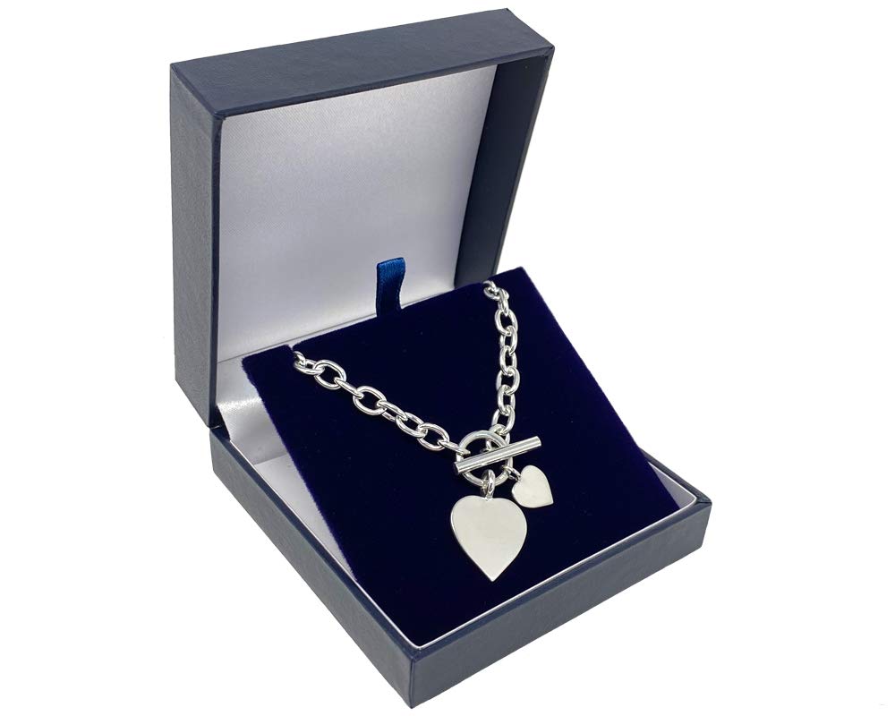 925 Sterling Silver Double Heart Pendant Necklace for Women - 925 Hallmarked with T Bar Clasp - Elegant Gift for Valentine's Day, Anniversary or Birthday - Perfect for Romantic Occasions & Everyday Wear