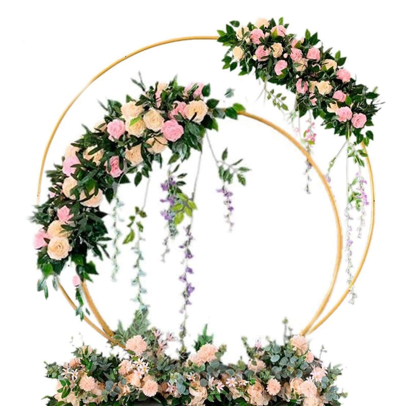 Fichiouy Gold Metal Wedding Arch - Dual Ring Round Backdrop for Outdoor Ceremonies, Flower & Balloon Displays, Lawn Decor Frame | Perfect for Garden Weddings, Engagement Photos, and Party Decorations