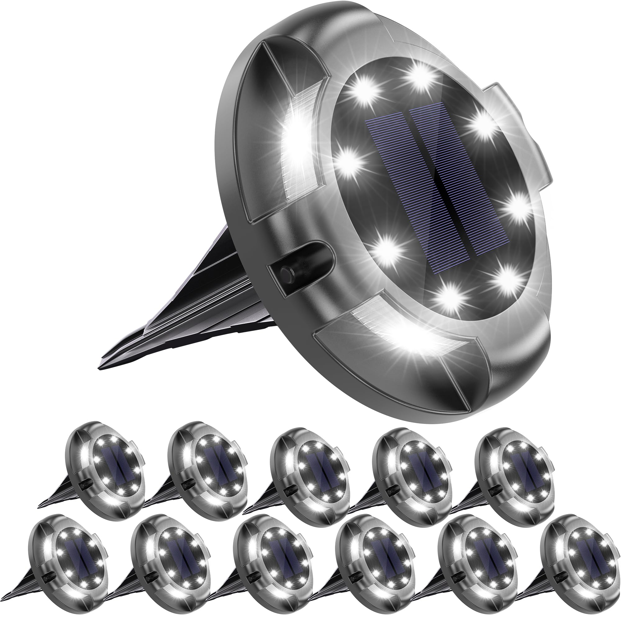 Biling Solar Outdoor Lights - 12 Pack Waterproof LED Landscape Lighting for Yard, Garden, Walkway, Deck, Poolside | Bright Uplight & Sidelight | White Solar Powered Lights for Pathway, Patio, Driveway, Backyard Decoration
