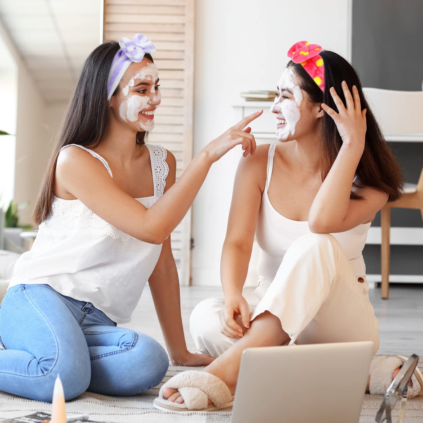 Jutom 74 Pcs Spa Headband Set - 32 Styles Coral Fleece & Terry Cloth Facial Hair Wrap for Makeup, Skincare, Washing Face - Soft Bow Hairbands for Women - Perfect for Salon, Spa, Home Beauty Routine & Gift Giving