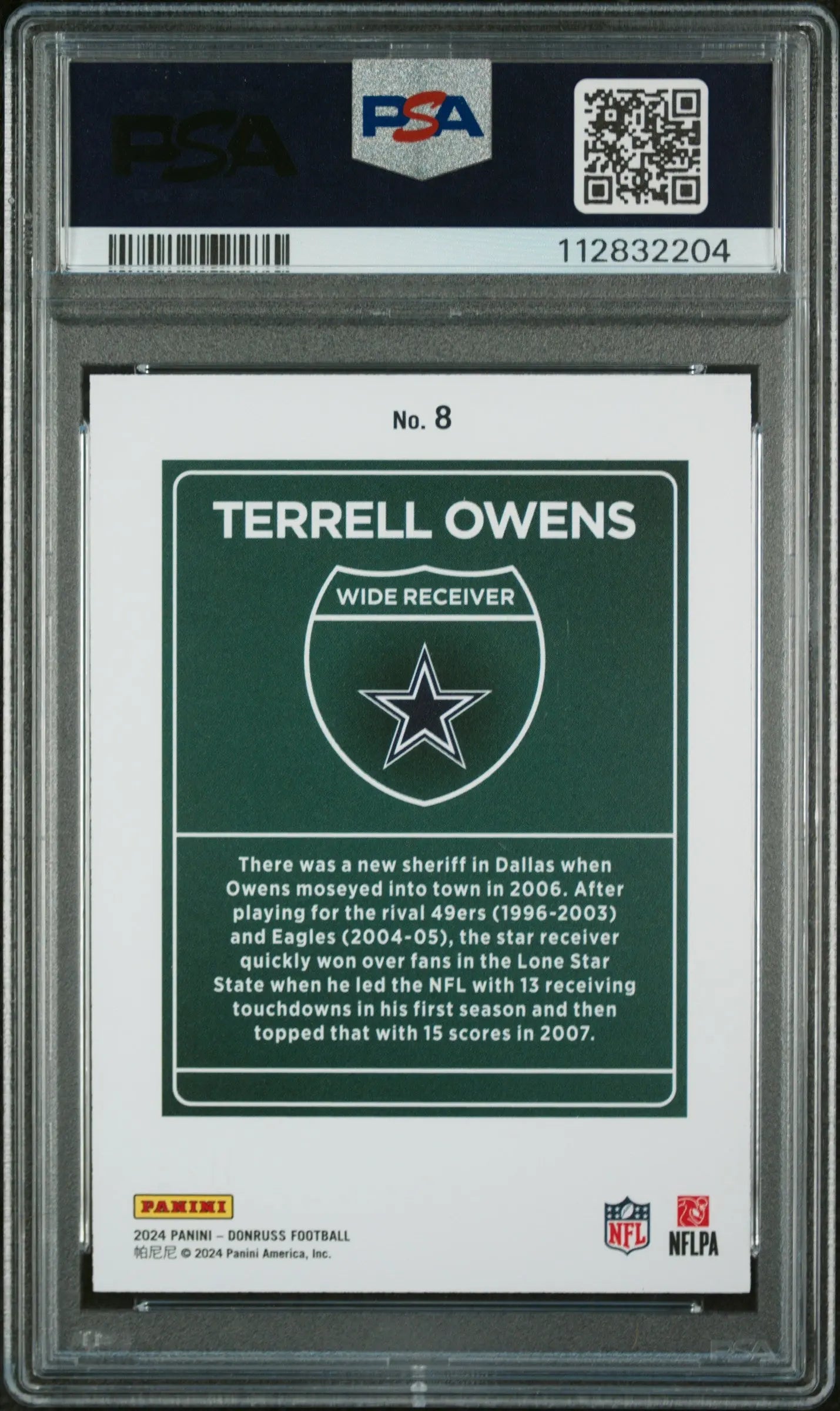 2024 Panini Donruss Downtown Terrell Owens #8 PSA 8 Graded Football Card - Rare Collectible for Sports Memorabilia Fans & Card Investors (Perfect for Display, Trading, or Investment)